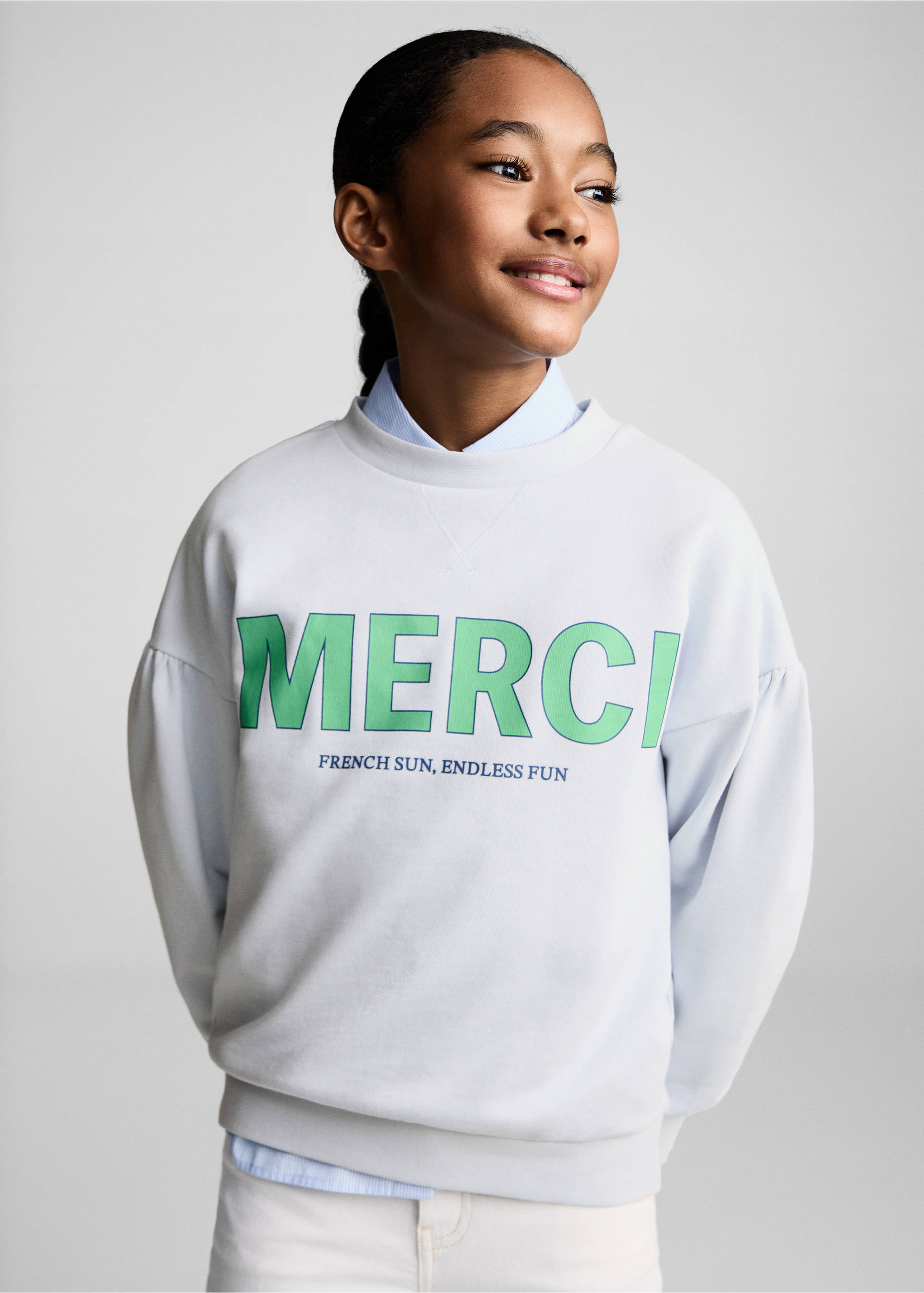 Message cotton sweatshirt - Medium plane, Sky Blue. Ref: 87086711-00.