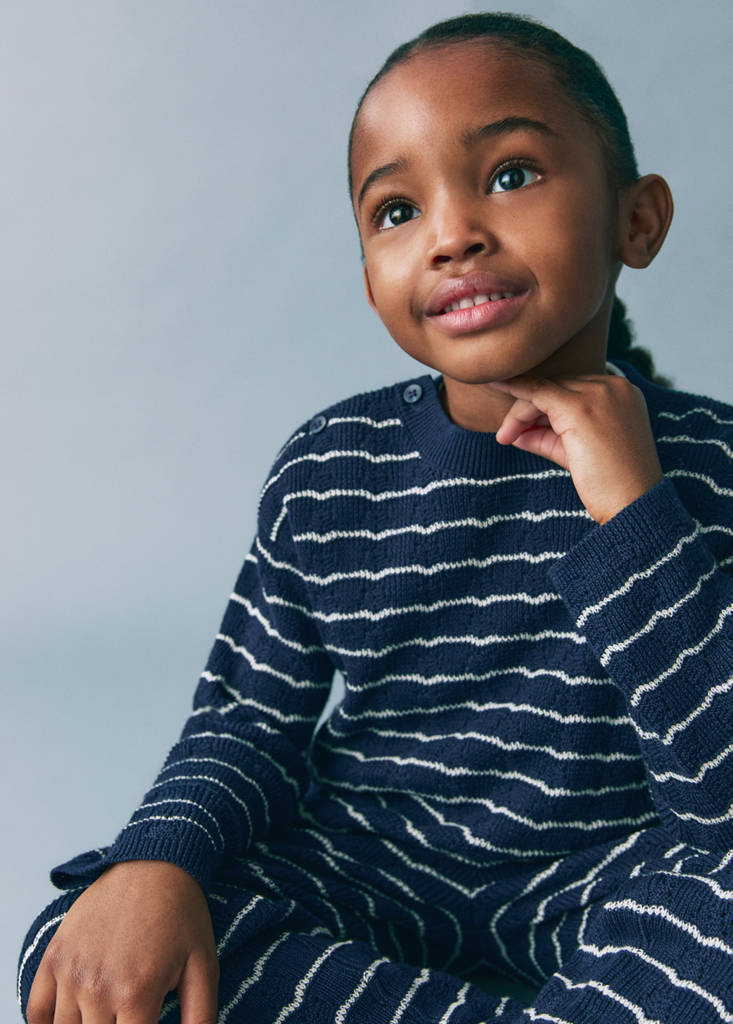 Striped openwork knit sweater — Dark Navy