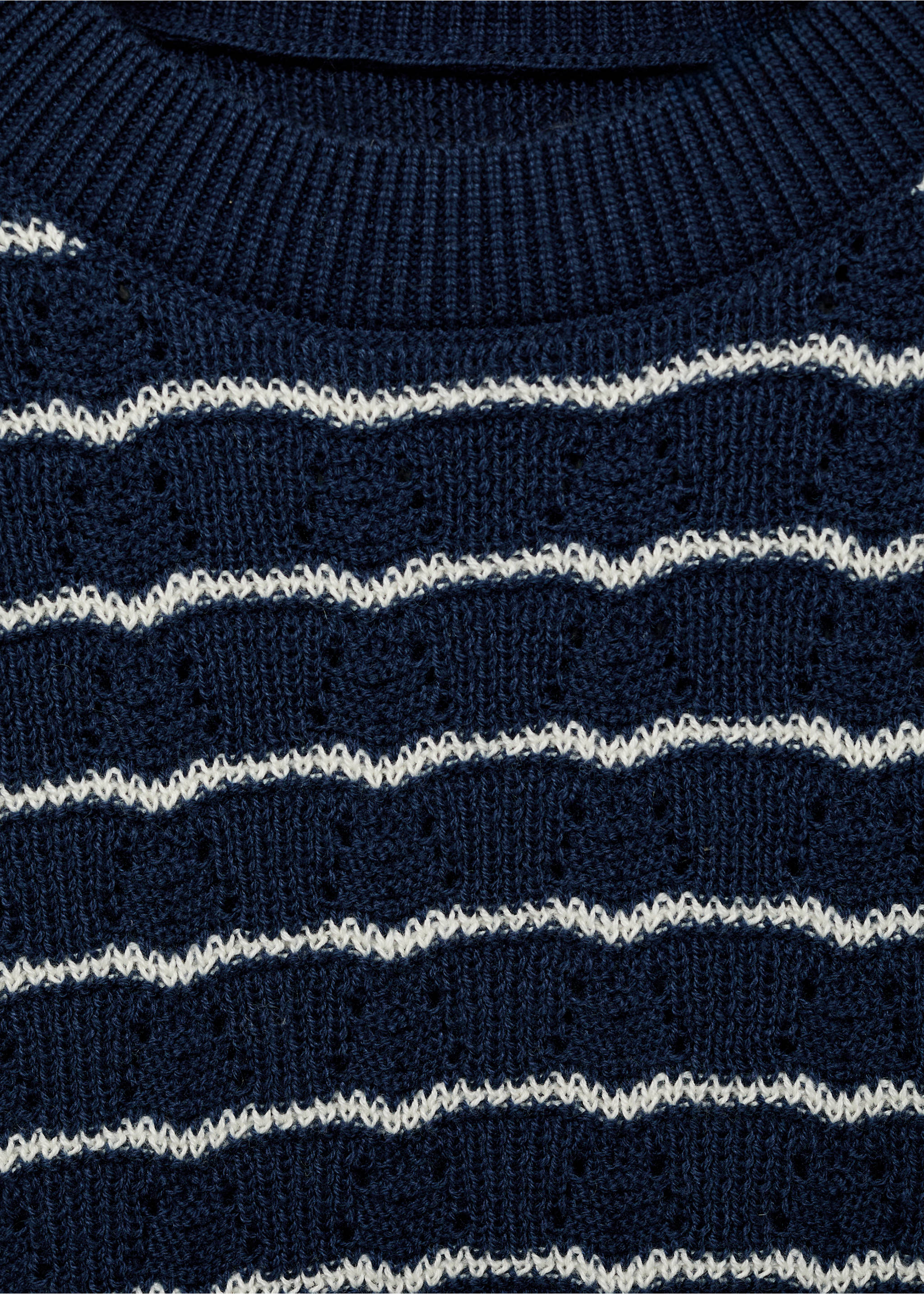 Striped knit sweater with lace accents - Details of the article 8, Dark Navy. Ref: 87086712-00.