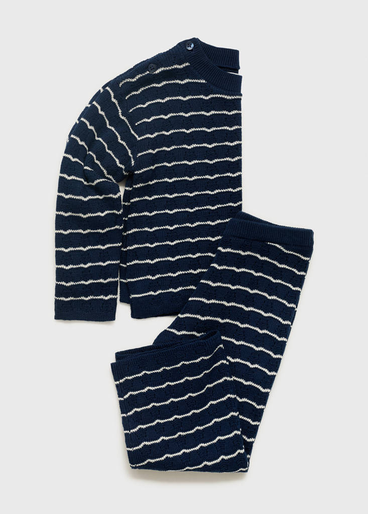 Striped openwork knit sweater — Dark Navy