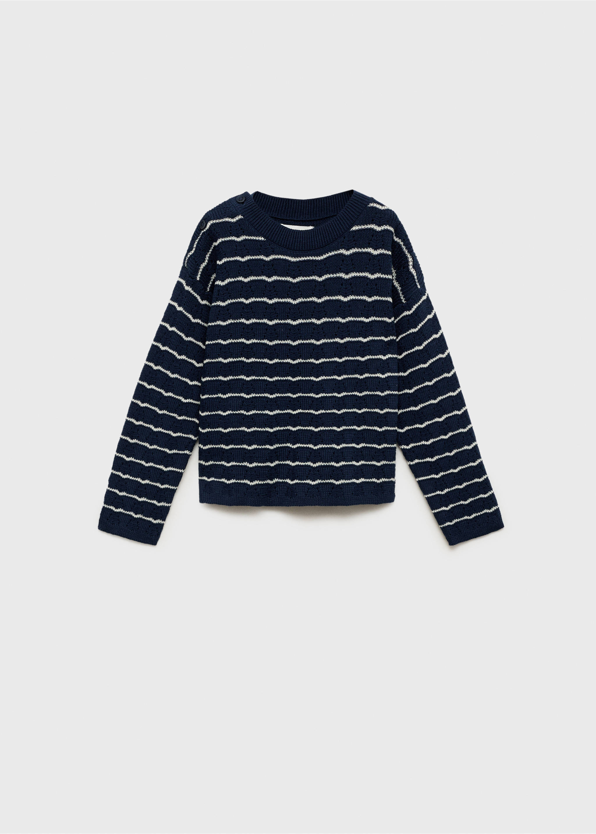 Striped knit sweater with lace accents - Article without model, Dark Navy. Ref: 87086712-00.