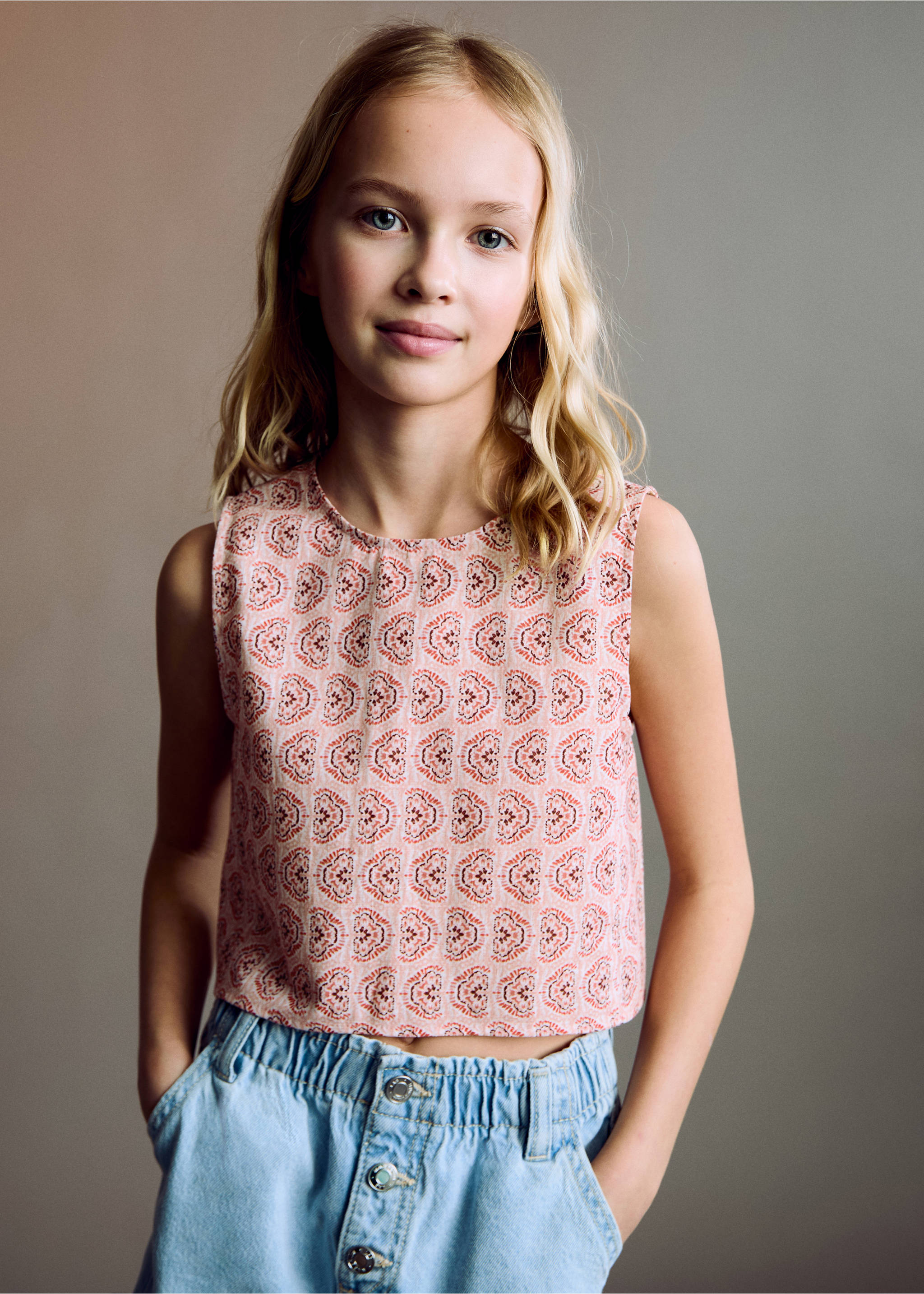 Buttoned printed blouse - Medium plane, Pink. Ref: 87086714-00.