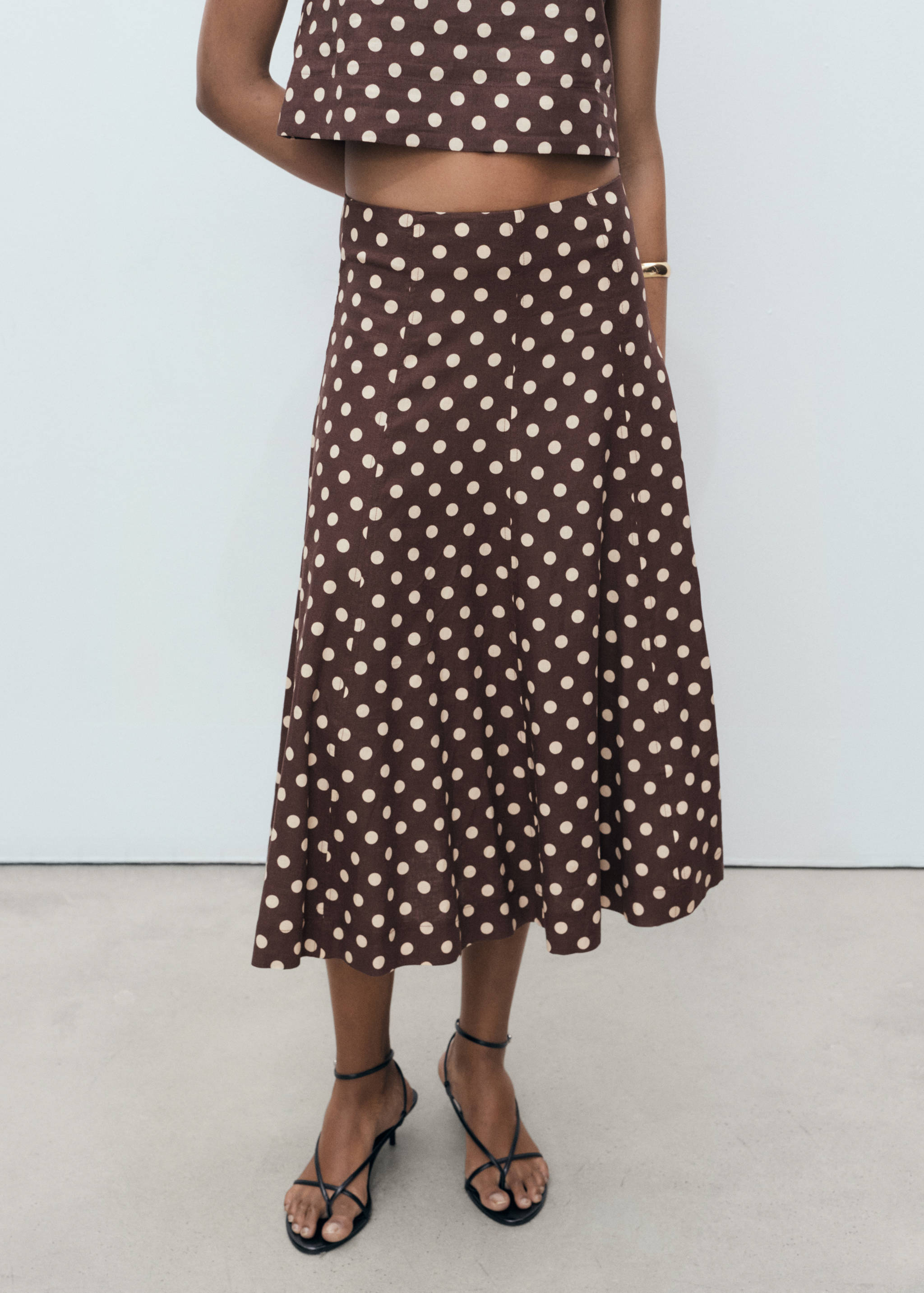 Flared linen skirt with polka dots - Medium plane