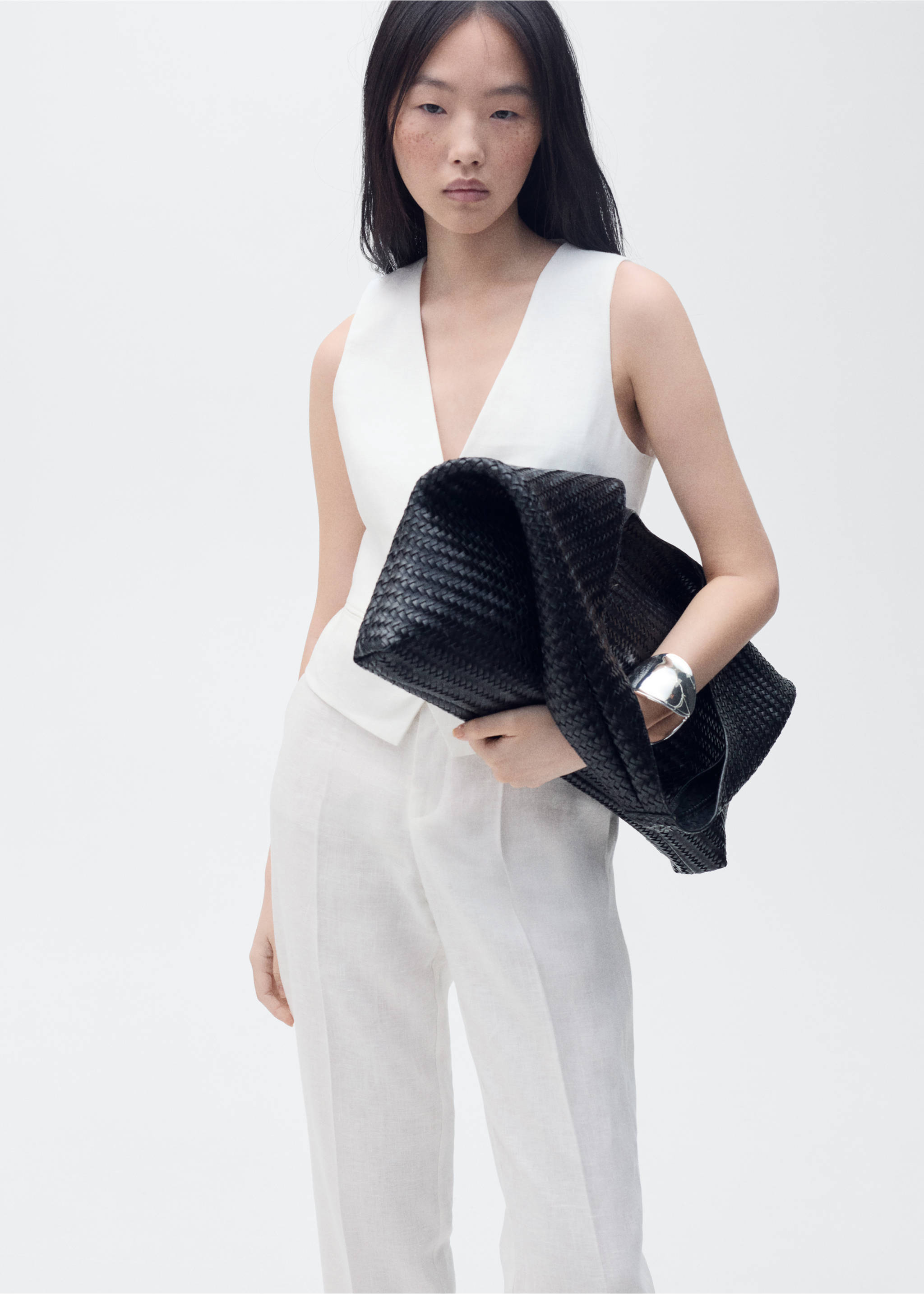 Linen suit trousers - Details of the article 1, Off White. Ref: 87087162-00.