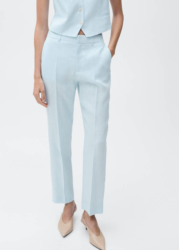 Linen suit trousers — Sky Blue