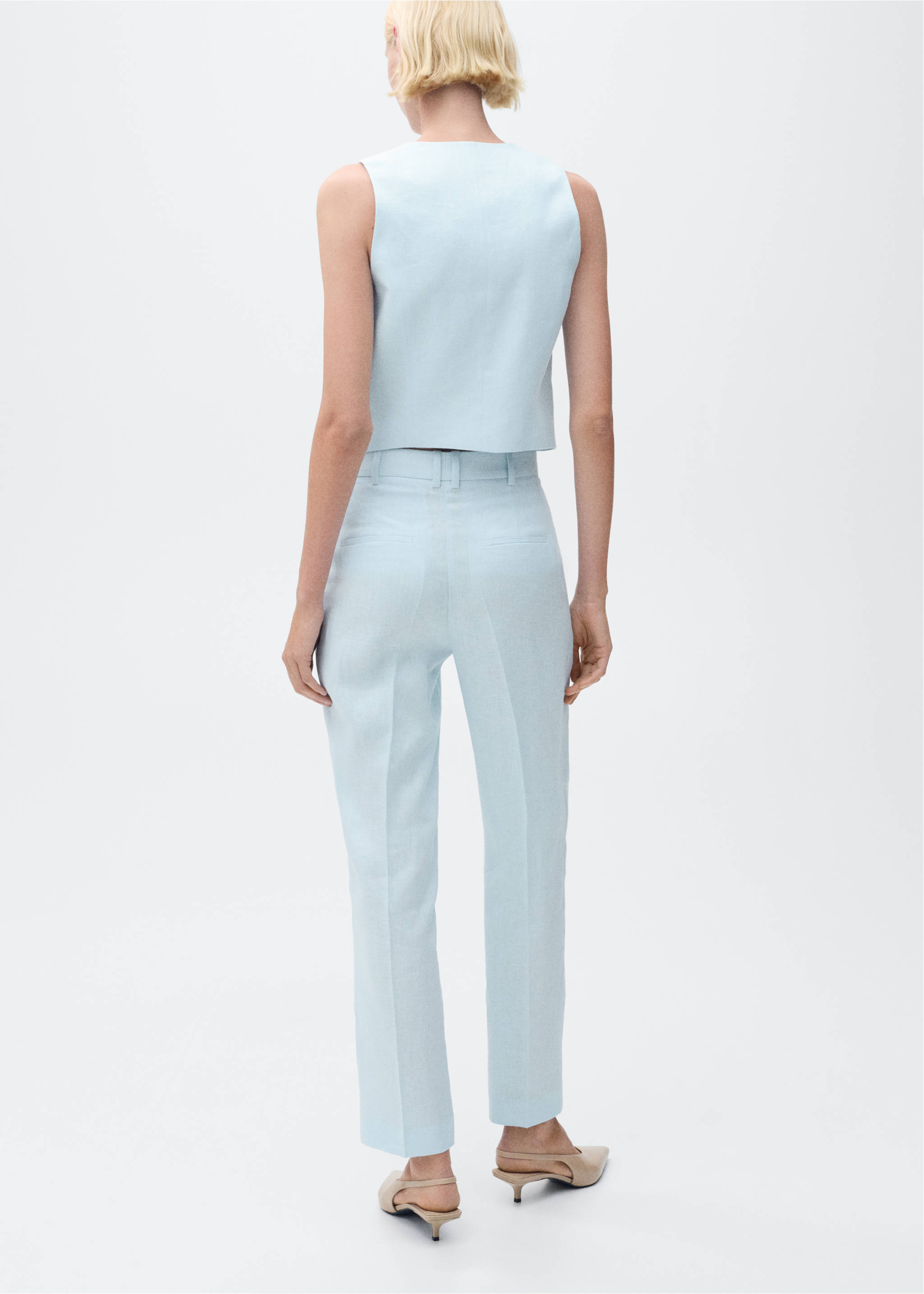 Pantalón traje lino - Reverso del artículo, Azul celeste. Ref: 87087162-00.