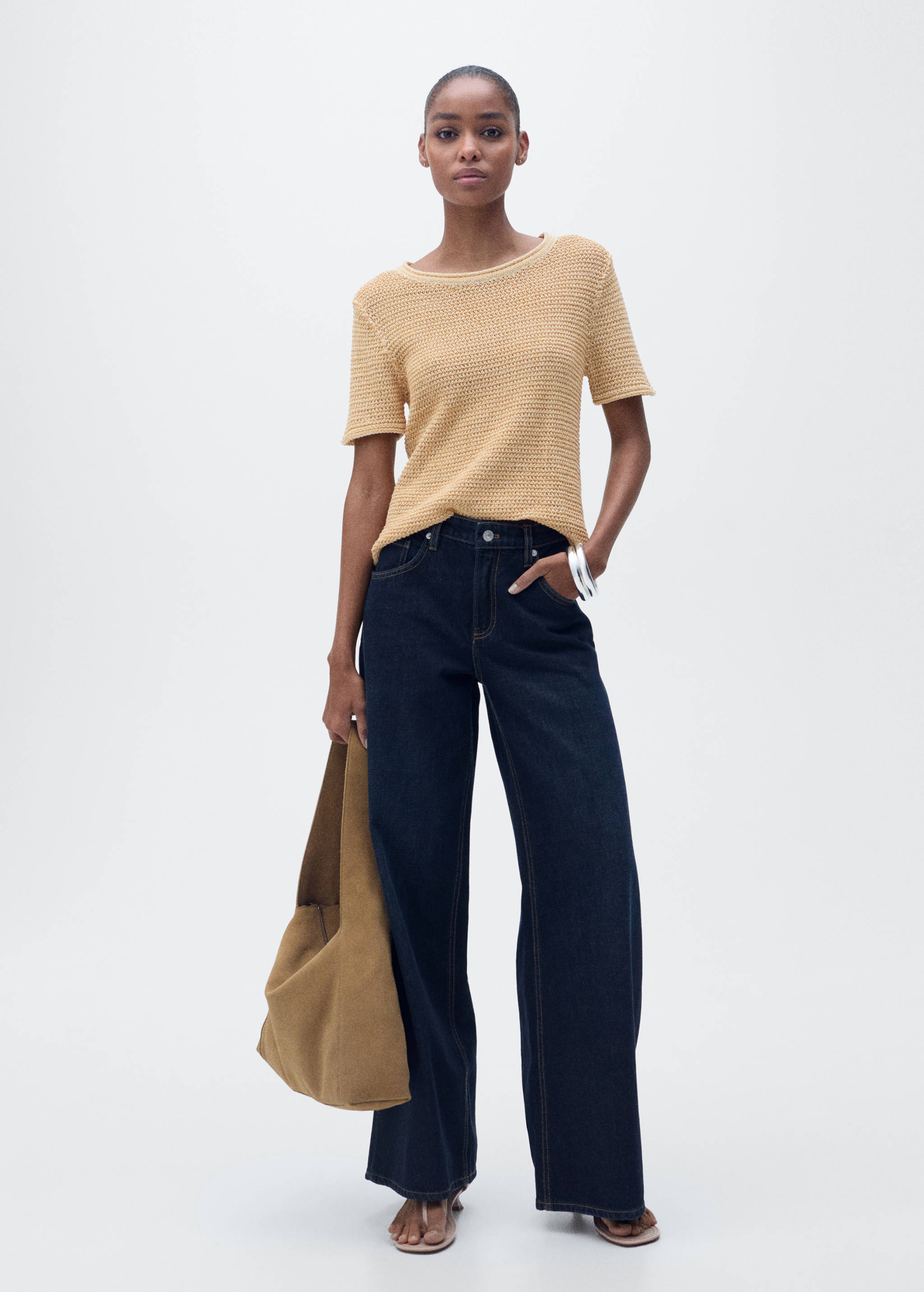 Pull maille épaisse manches courtes - Plan général