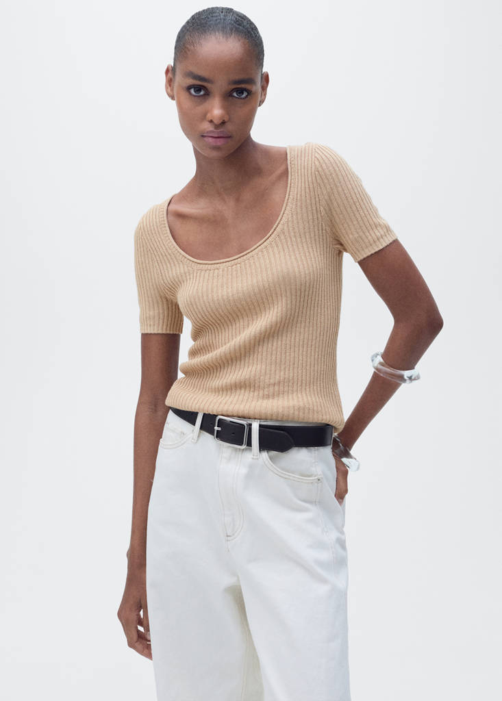 Linen-blend knitted sweater — Medium Brown