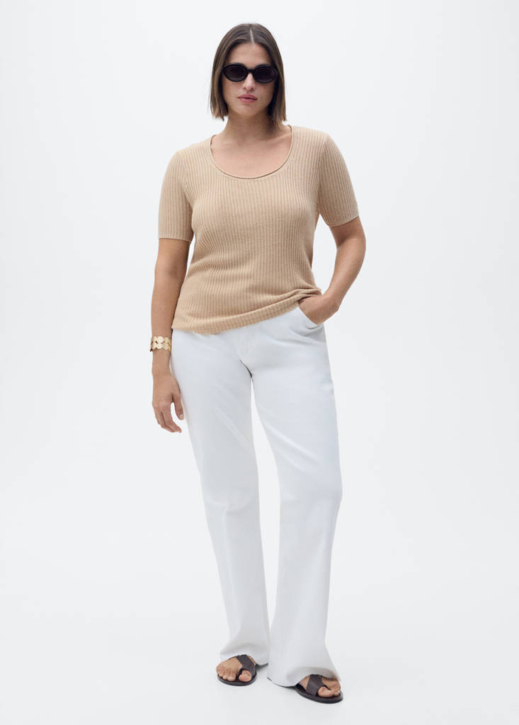 Linen-blend knitted sweater — Medium Brown