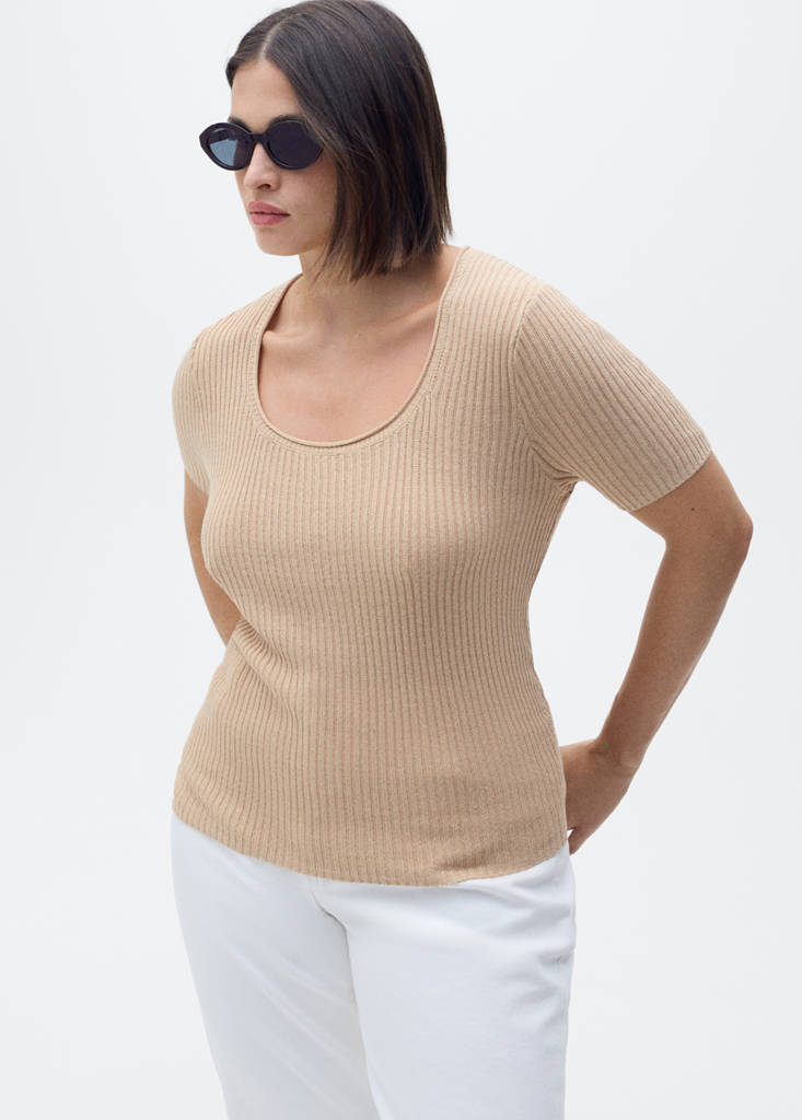 Linen-blend knitted sweater — Medium Brown