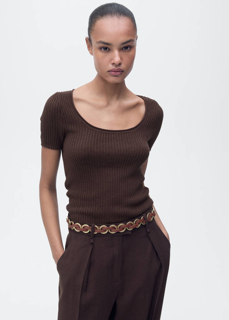 Linen-blend knitted sweater — Chocolate