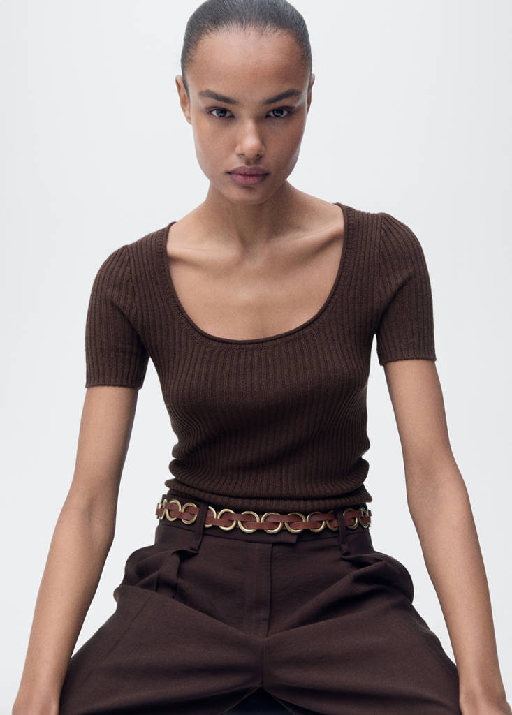 Linen-blend knitted sweater — Chocolate