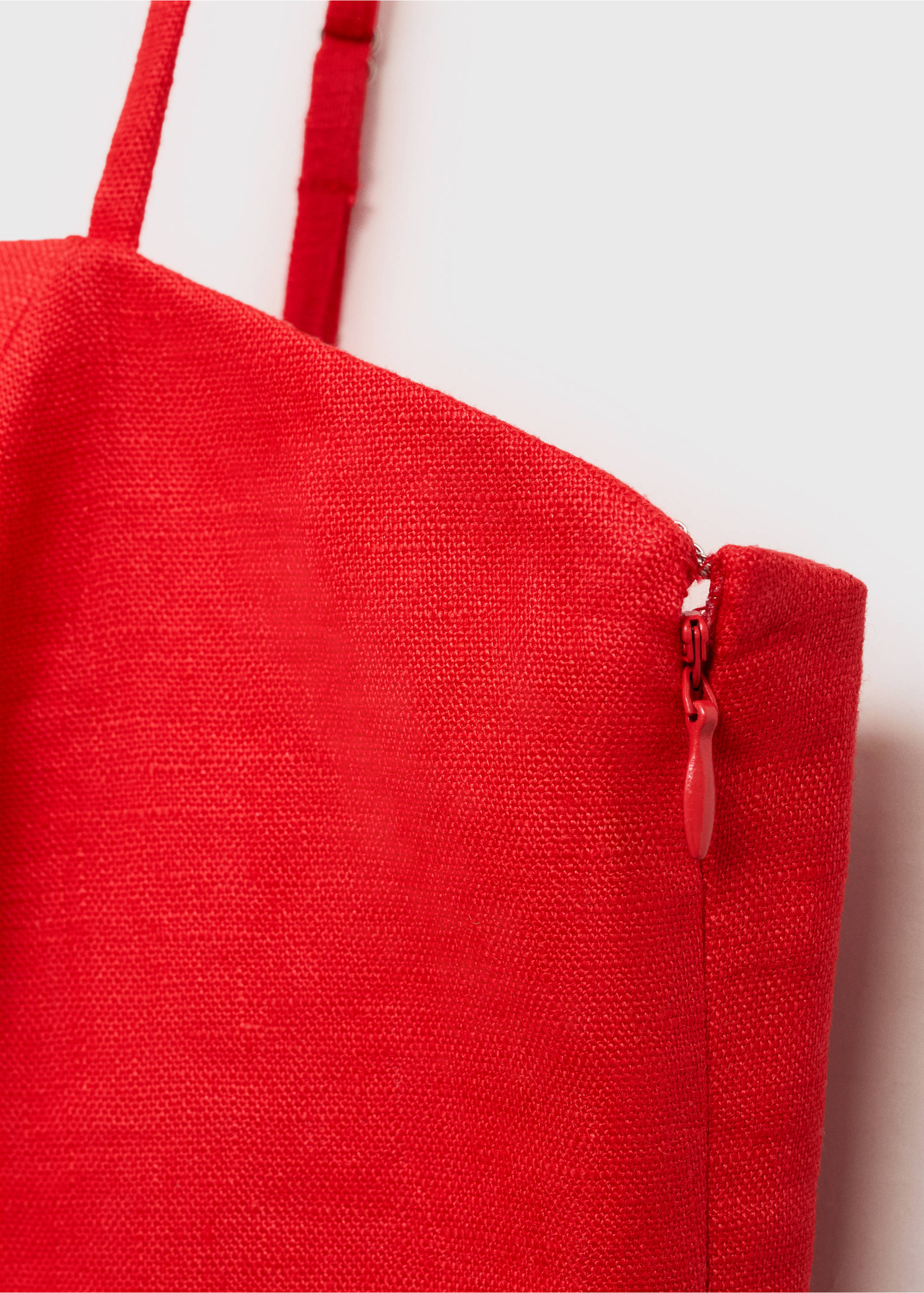 Bow linen-blend dress - Details of the article 0, Red. Ref: 87087169-00.