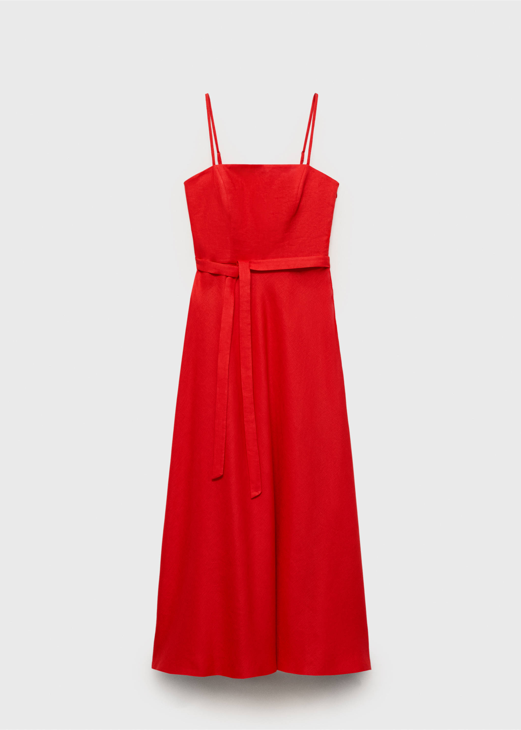 Bow linen-blend dress - Article without model, Red. Ref: 87087169-00.