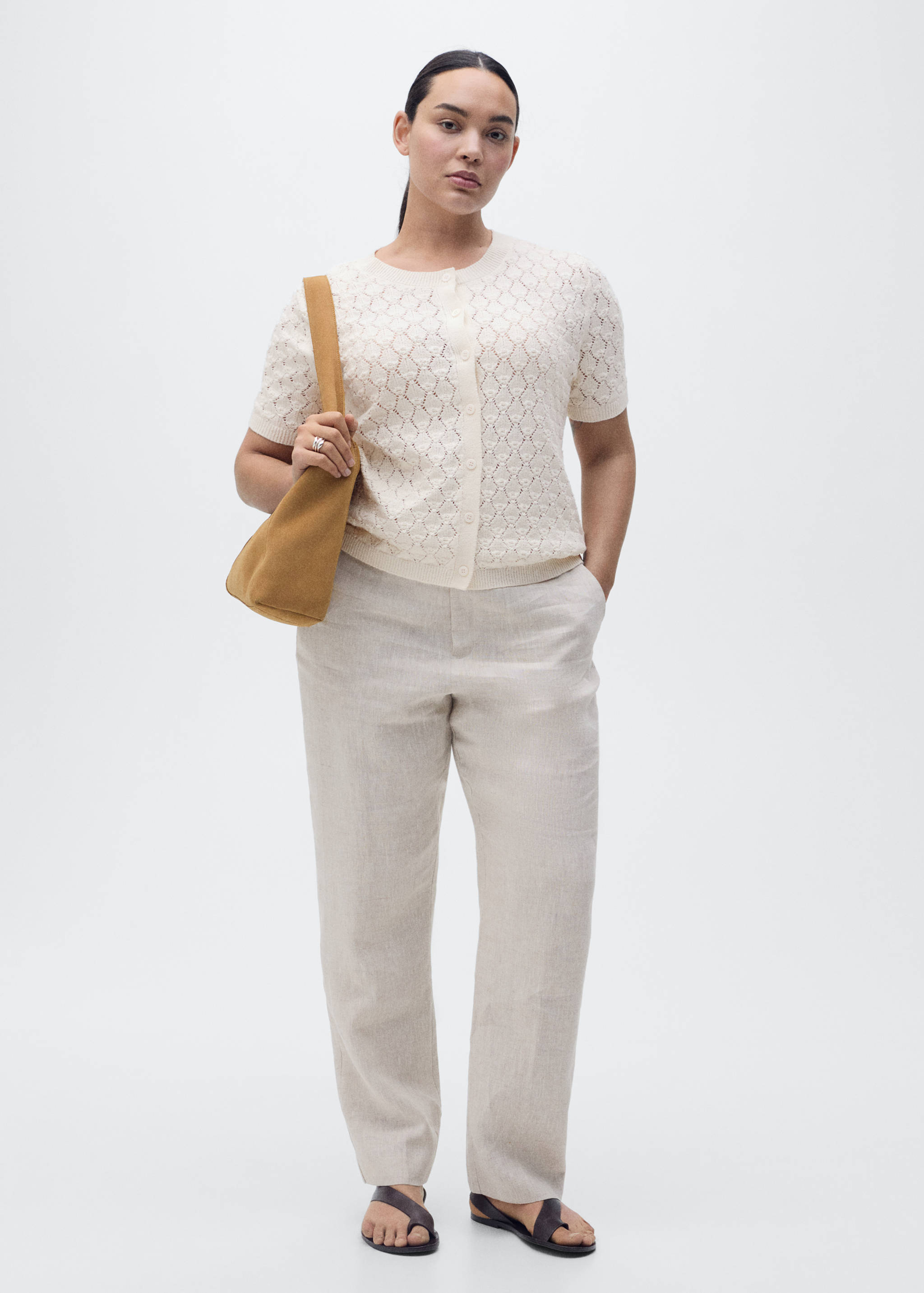 Short-sleeved openwork knitted cardigan - Details of the article 3