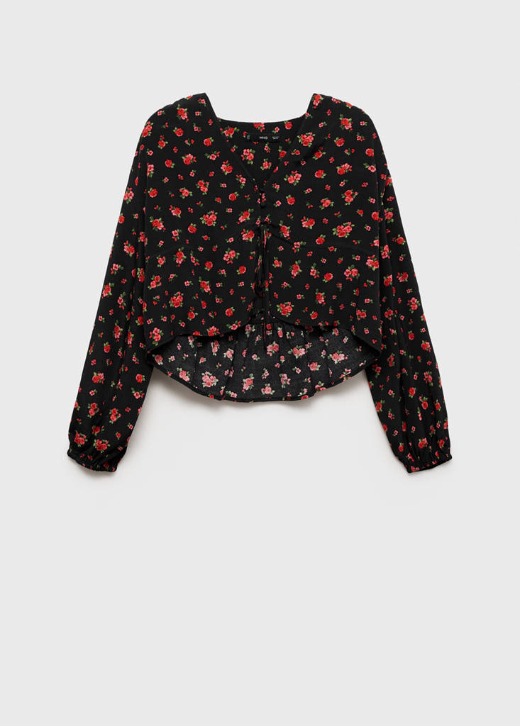 Ruffled floral blouse — Black