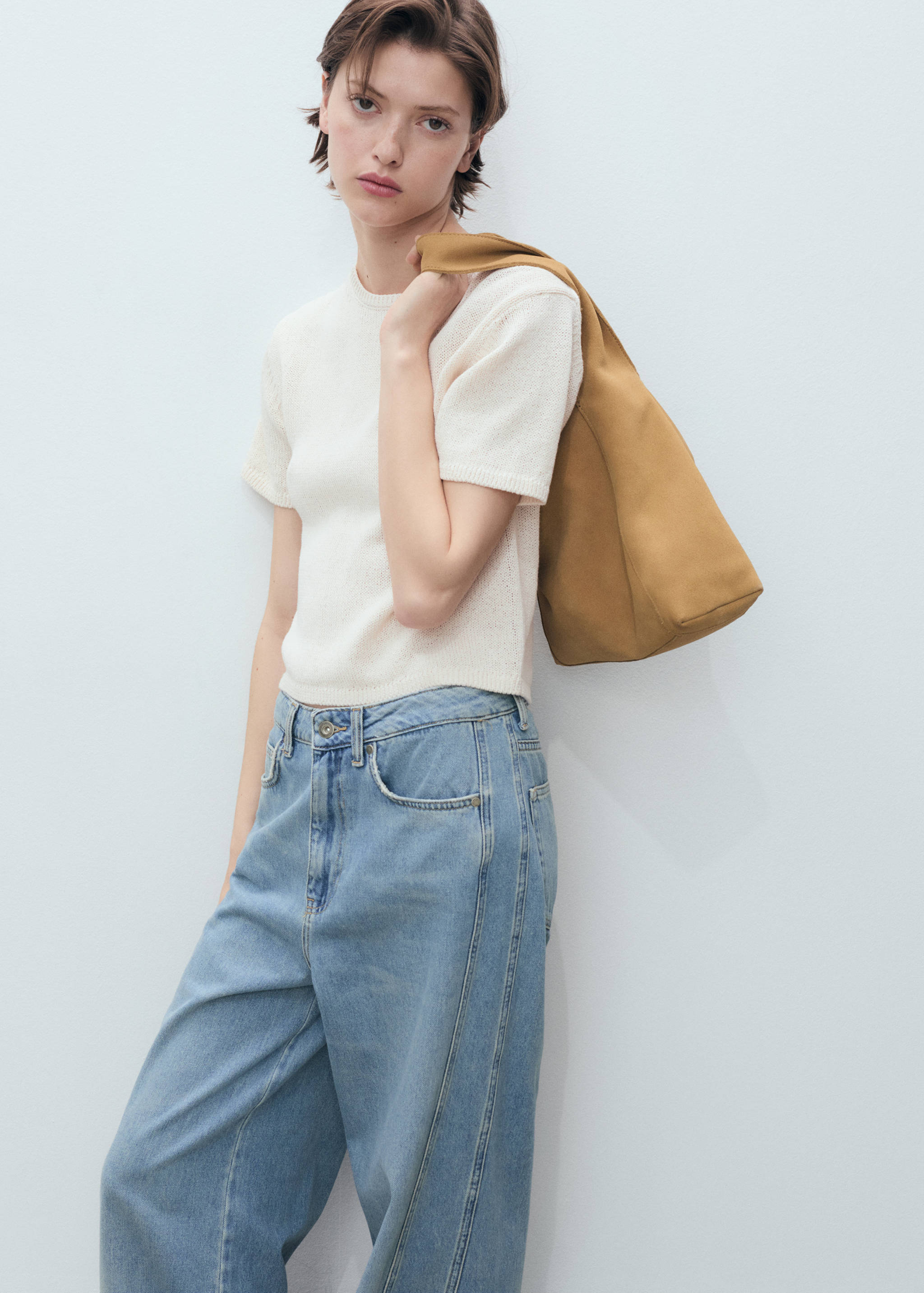 بنطلون جينز واسع الساق متوسط ​​الارتفاع - تفاصيل المنتج 1