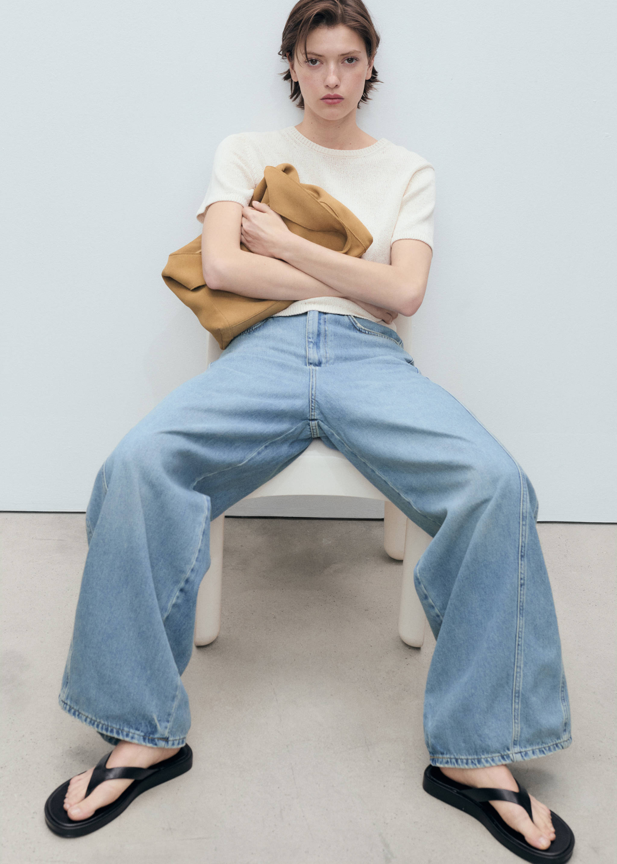 بنطلون جينز واسع الساق متوسط ​​الارتفاع - تفاصيل المنتج 2