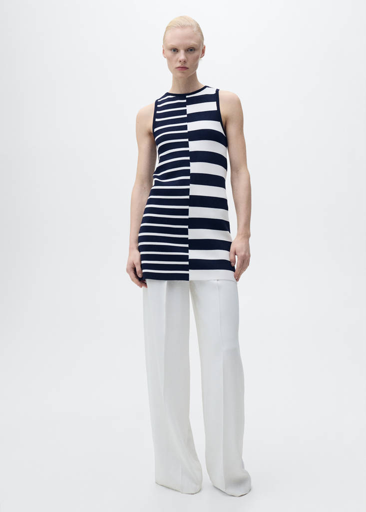 Knitted dress with combined stripes — Dark Navy