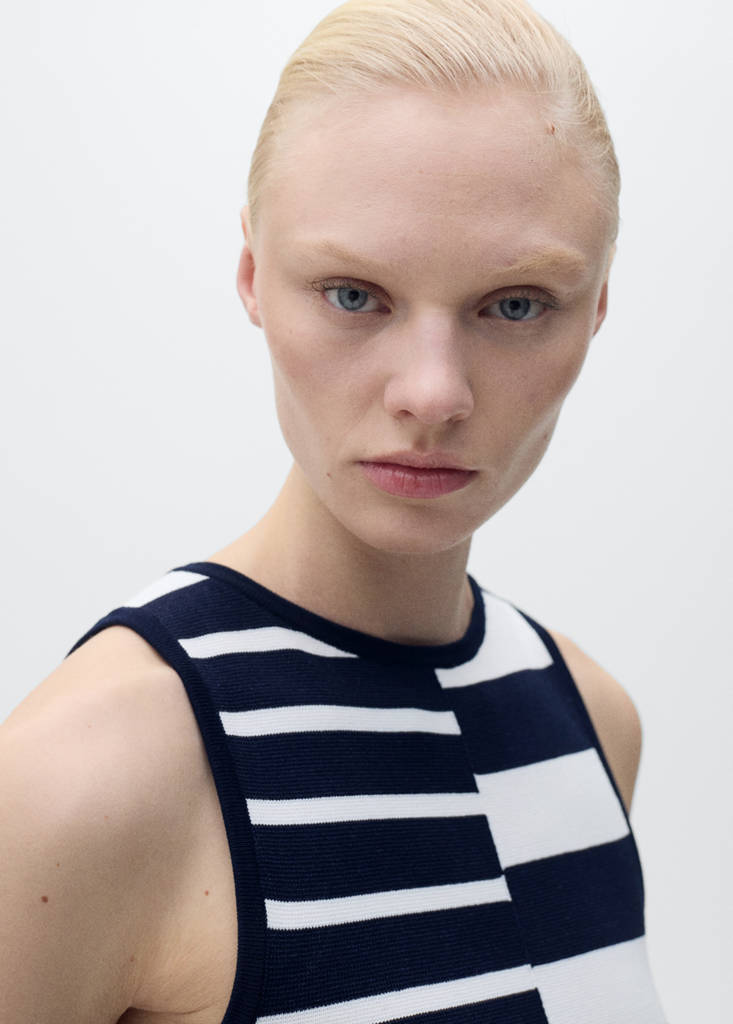 Knitted dress with combined stripes — Dark Navy
