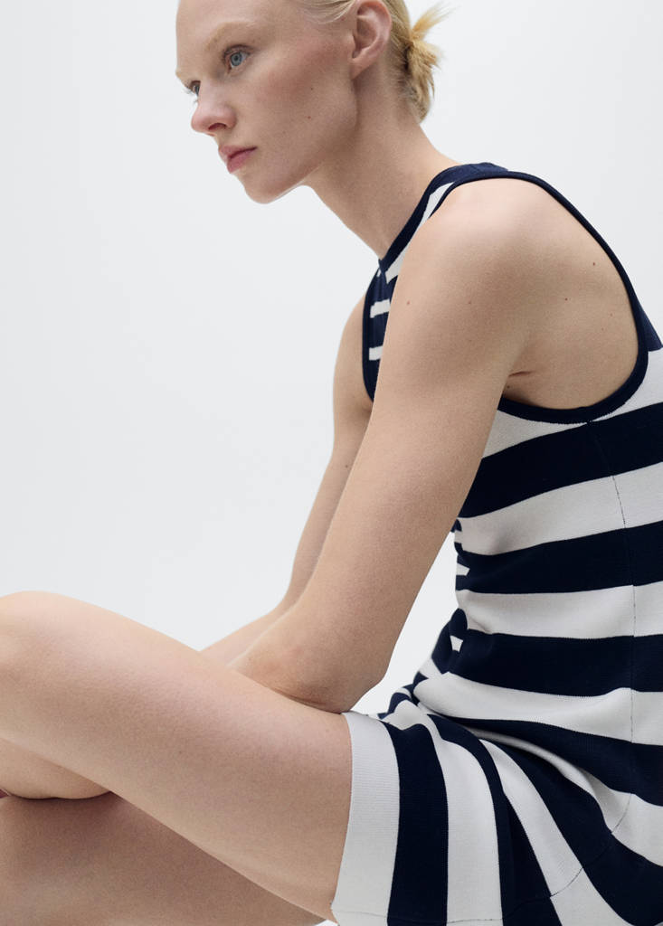 Knitted dress with combined stripes — Dark Navy