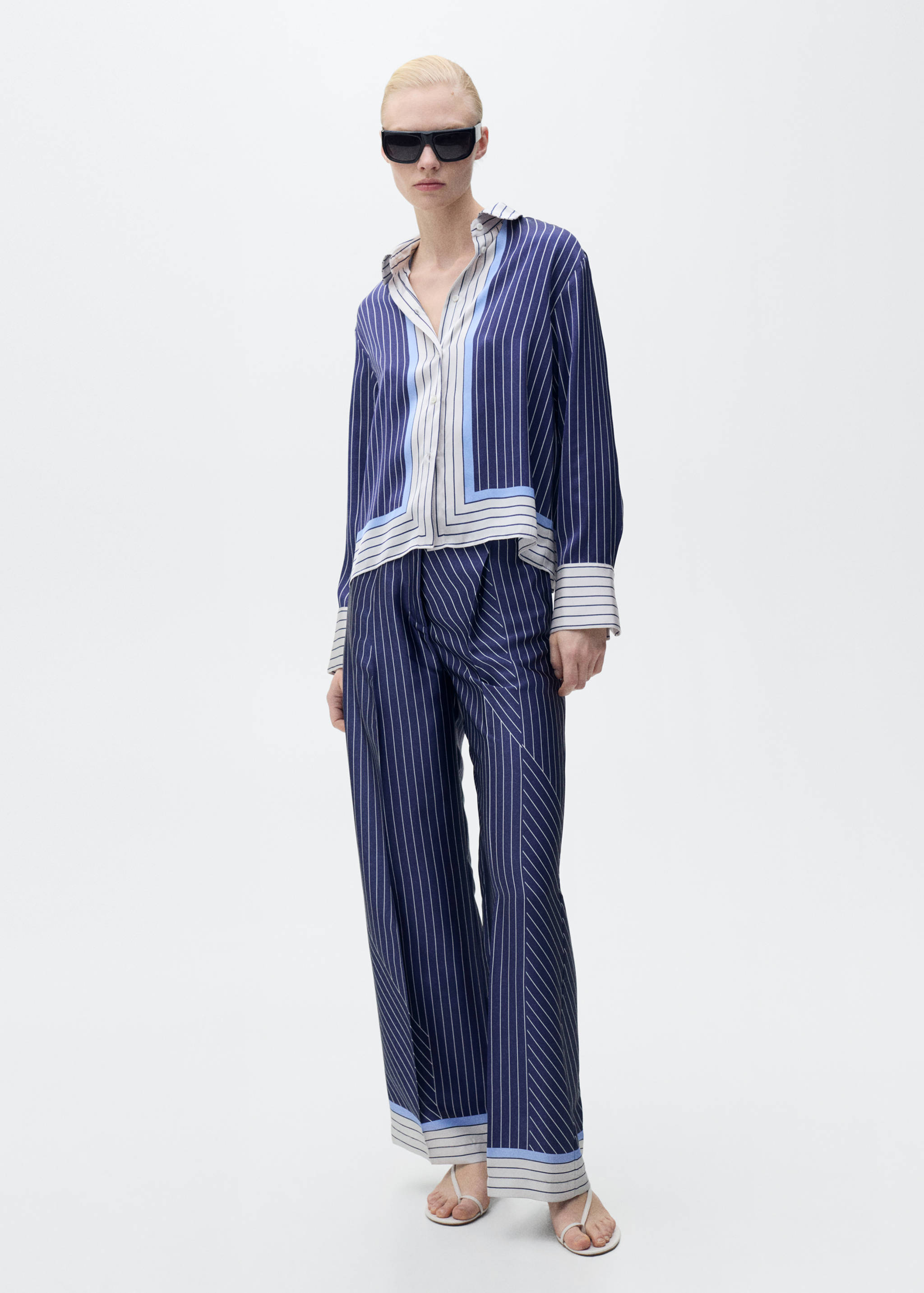 Satin pants with combined stripes - General plane