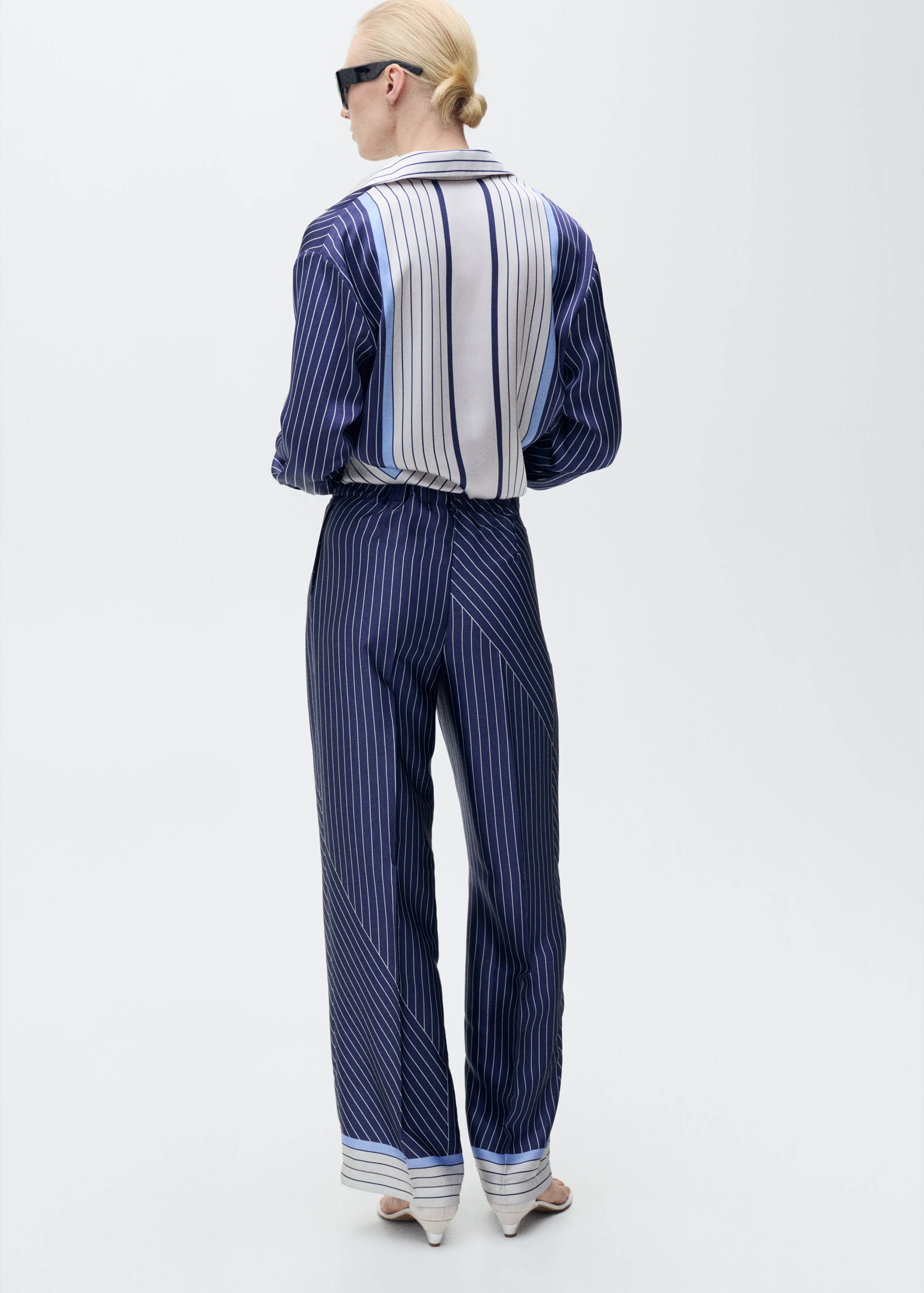 Satin pants with combined stripes - Reverse of the article