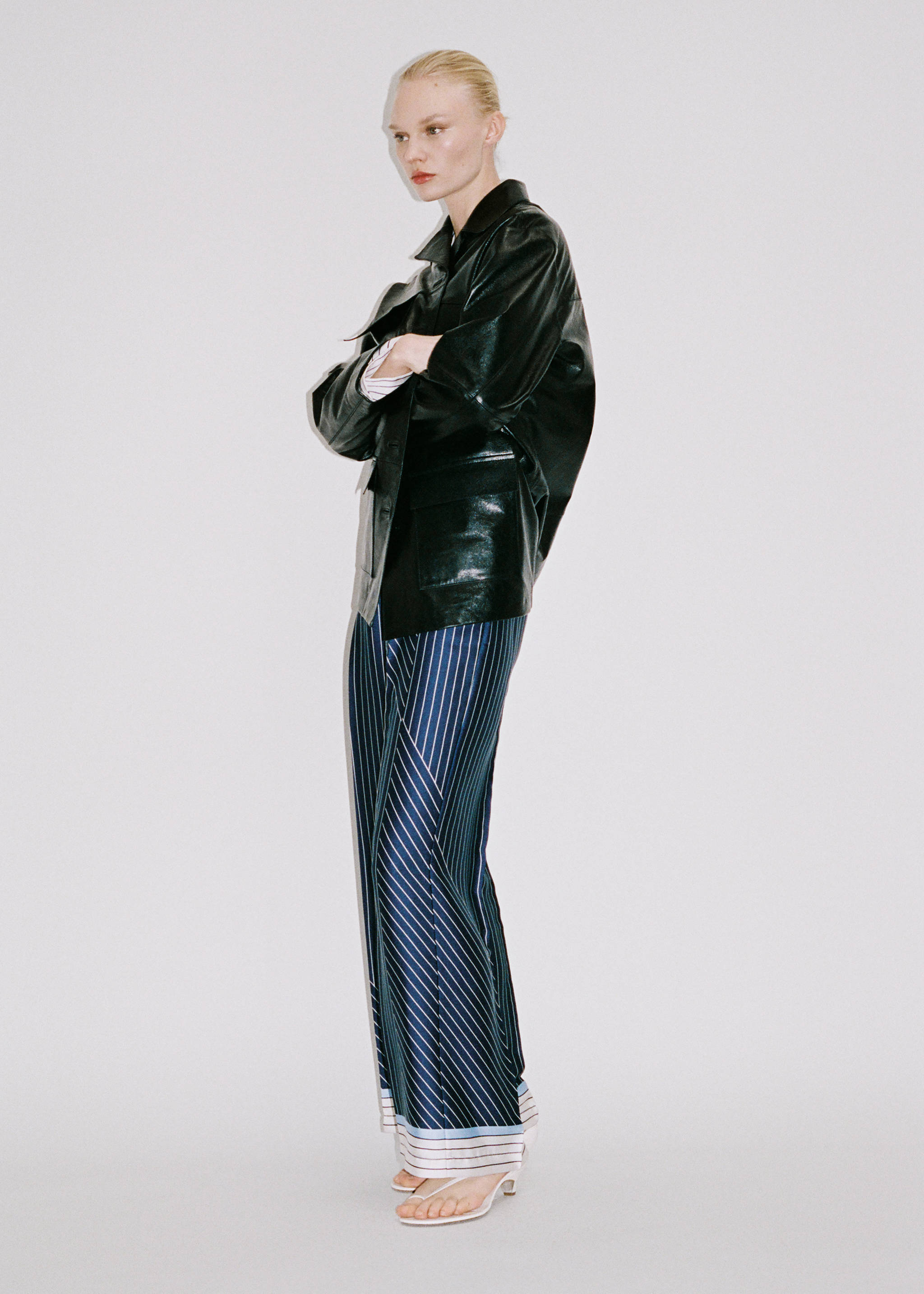 Satin pants with combined stripes - Details of the article 7