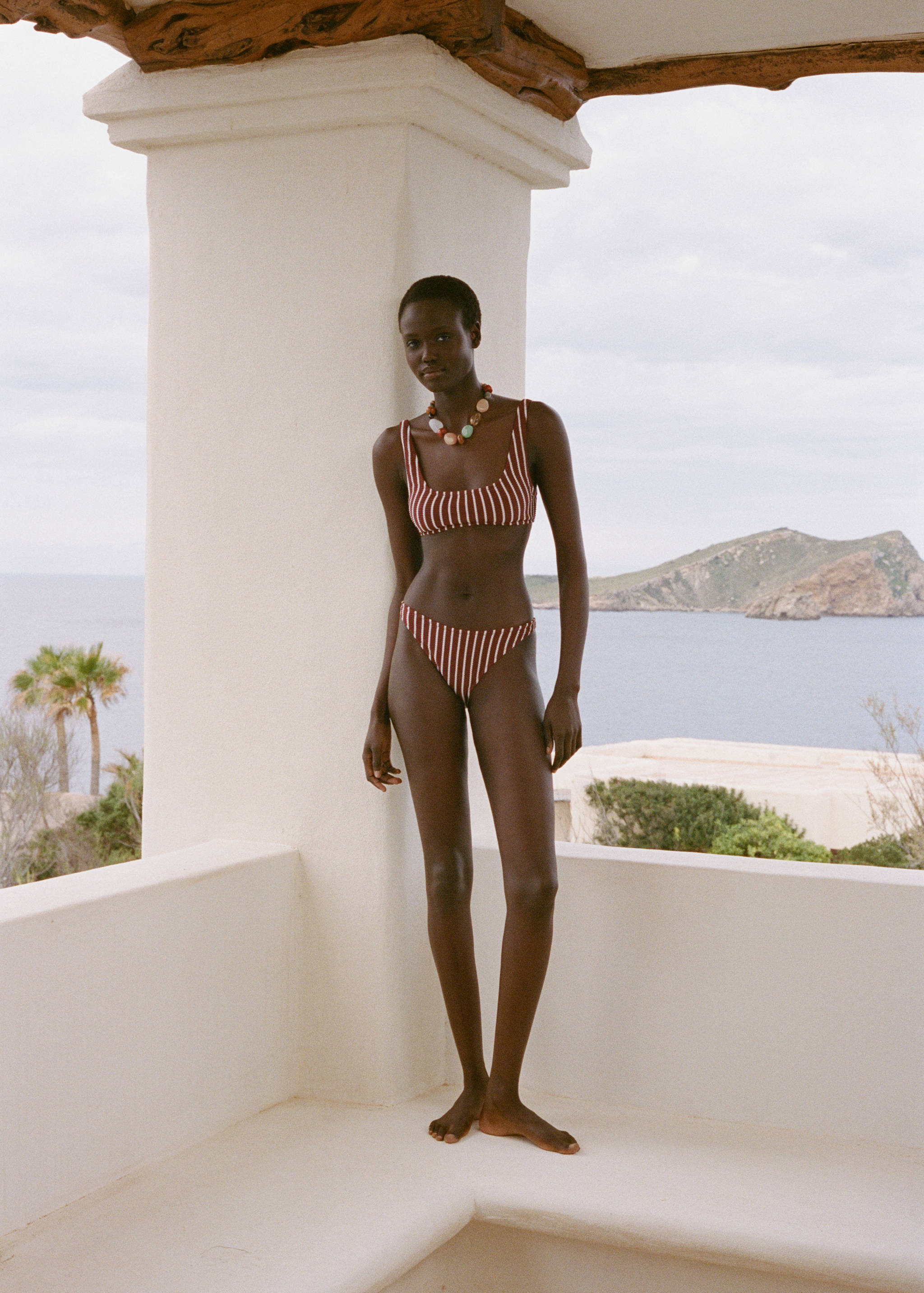 Striped ribbed bikini top - General plane