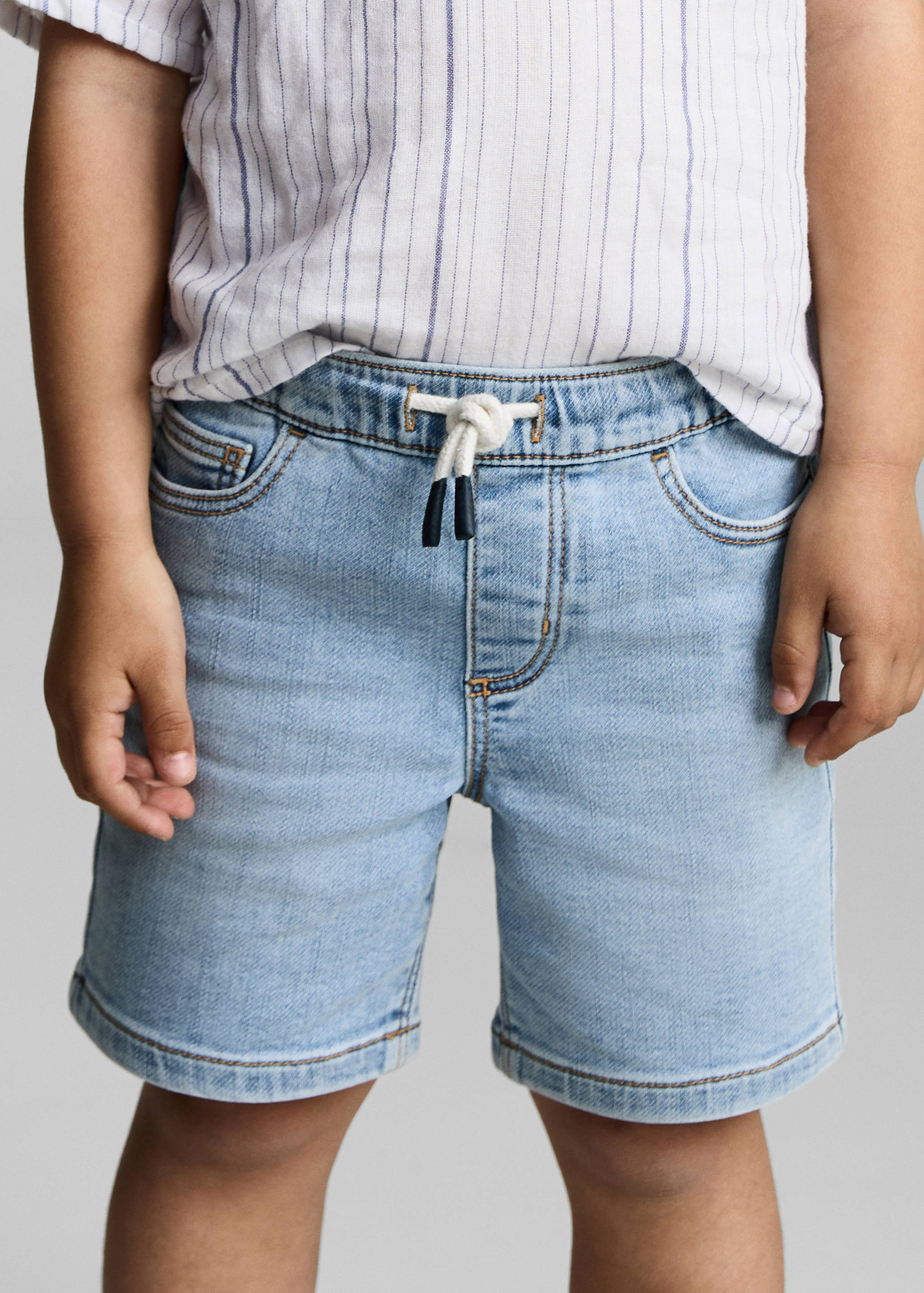 İp detaylı denim Bermuda şort - Orta plan