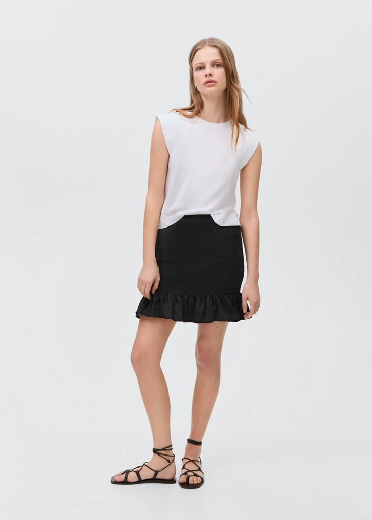 Ruffled gathered mini skirt — Black