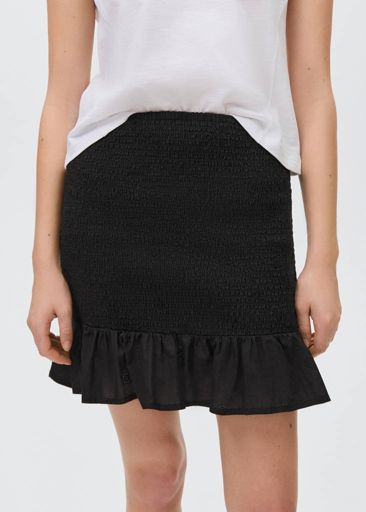 Ruffled gathered mini skirt — Black