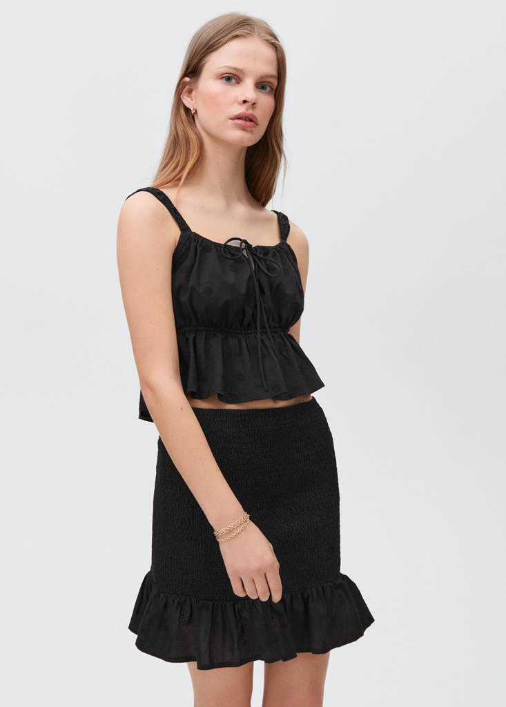 Ruffled gathered mini skirt — Black