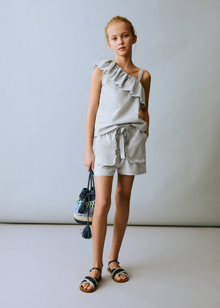 Linen shorts with belt — Sky Blue