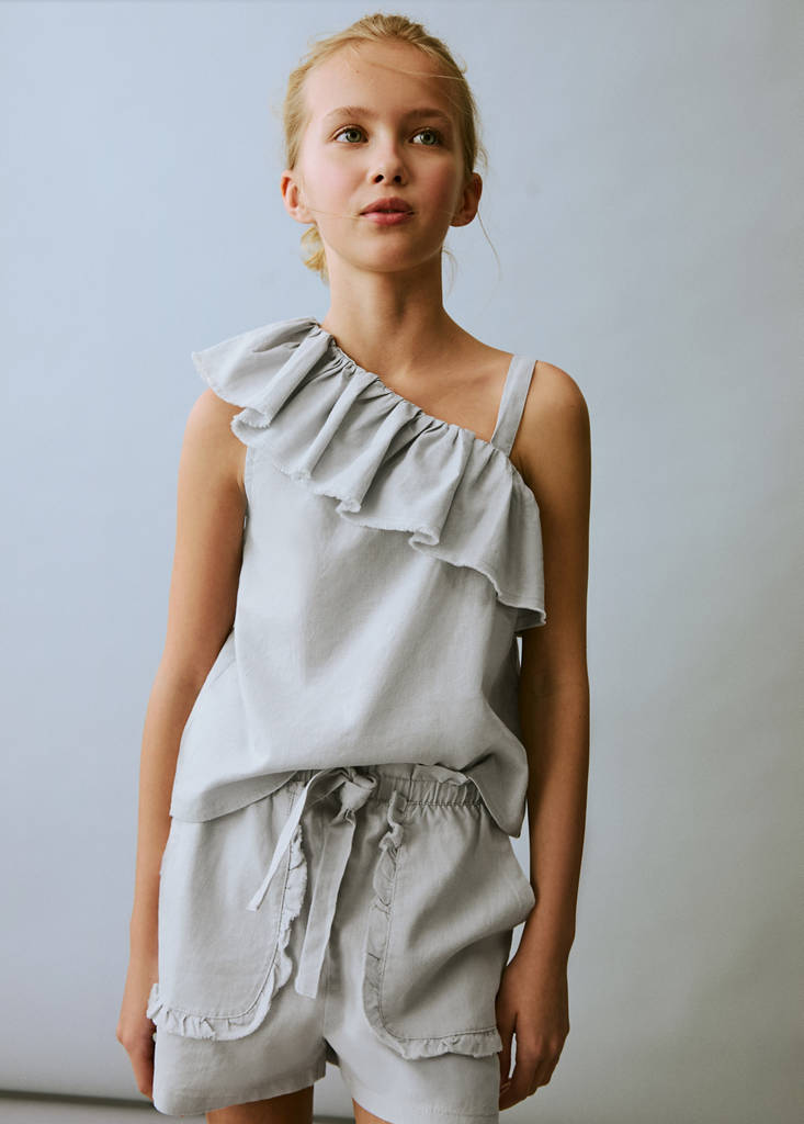 Linen shorts with belt — Sky Blue