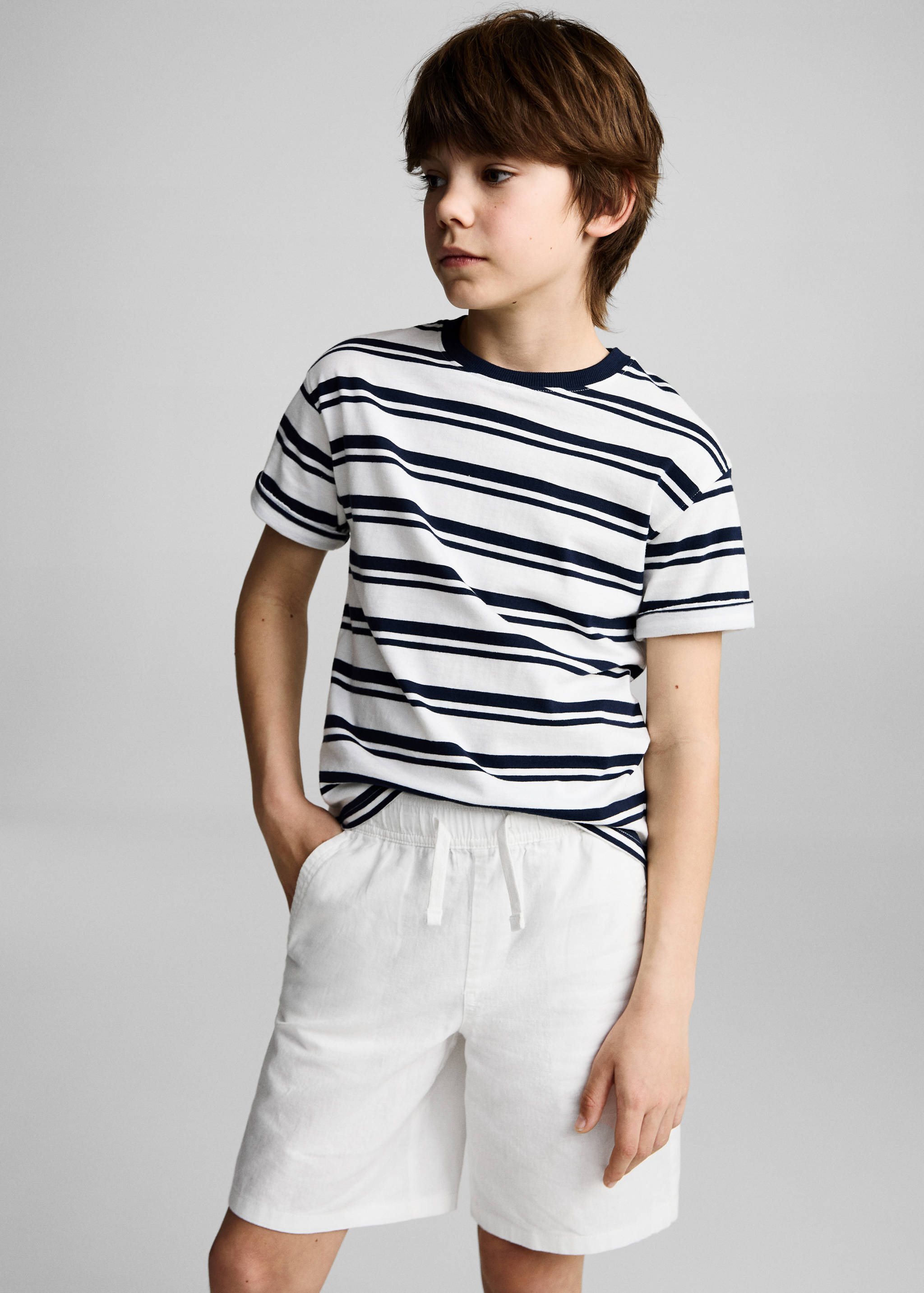 Elastic waist linen Bermuda shorts - Medium plane