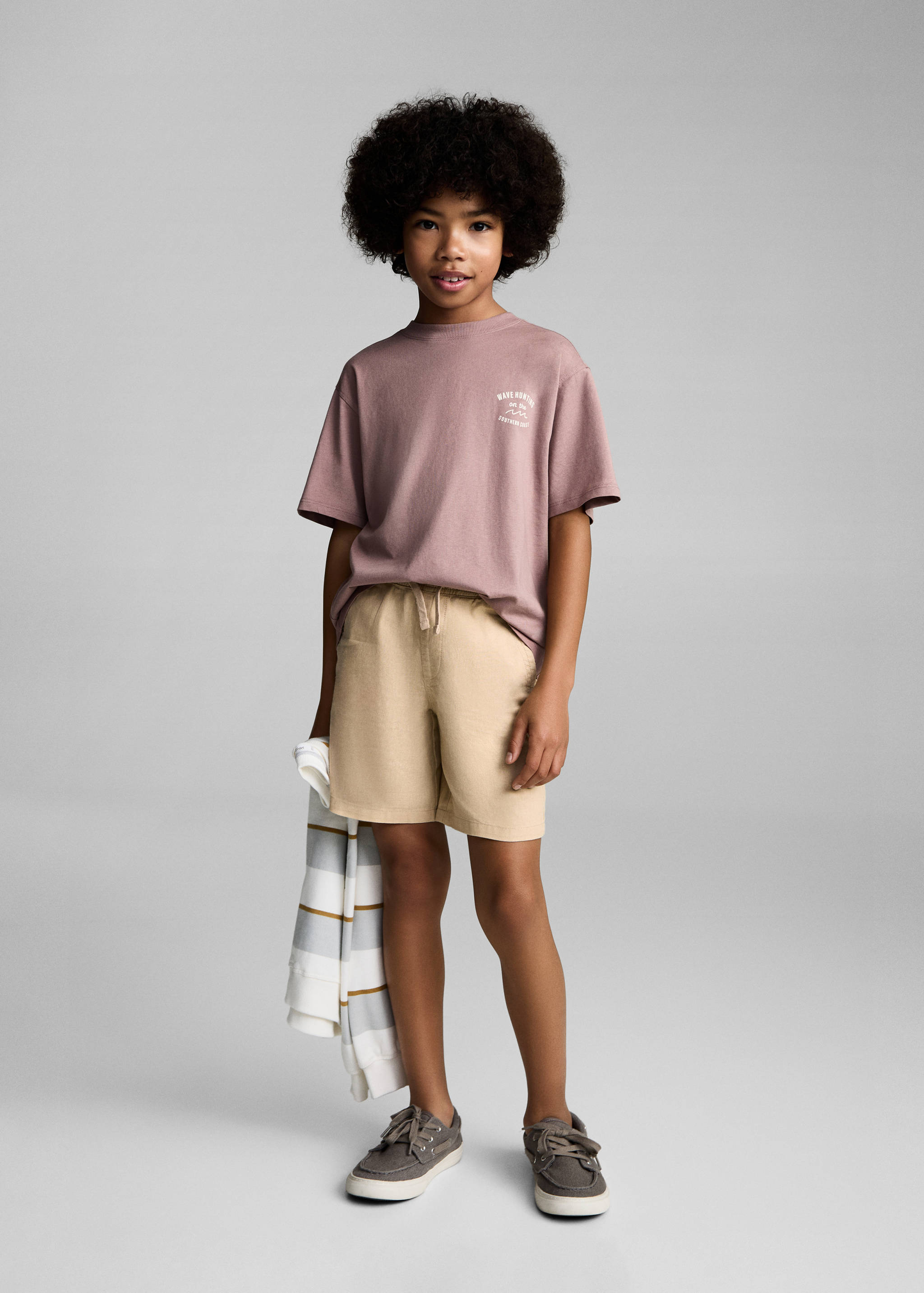 Elastic waist linen Bermuda shorts - General plane