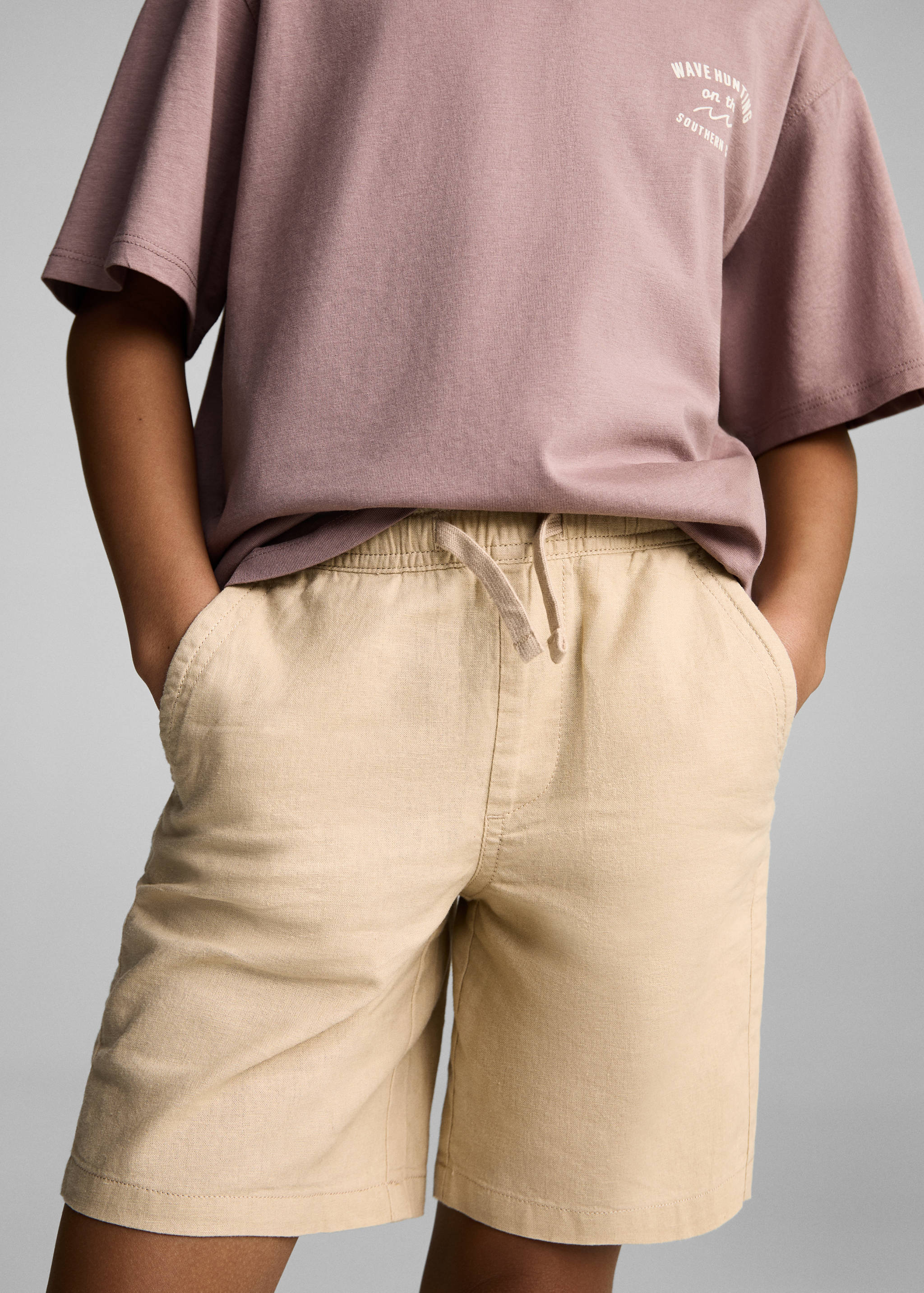 Elastic waist linen Bermuda shorts - Medium plane