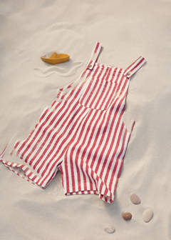 Striped short dungarees — Coral Red 1