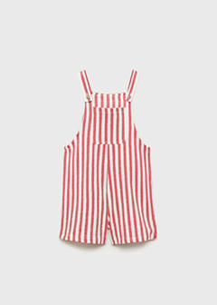 Striped short dungarees — Coral Red 2