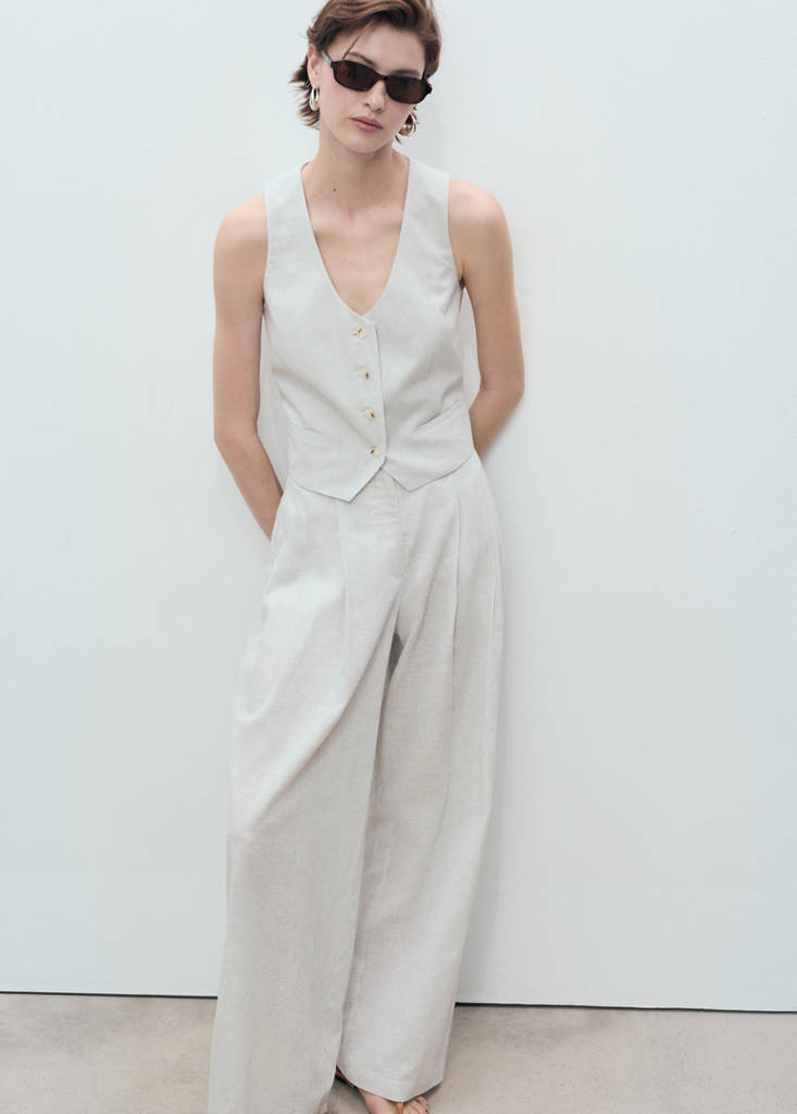 Linen-blend suit waistcoat — Ecru