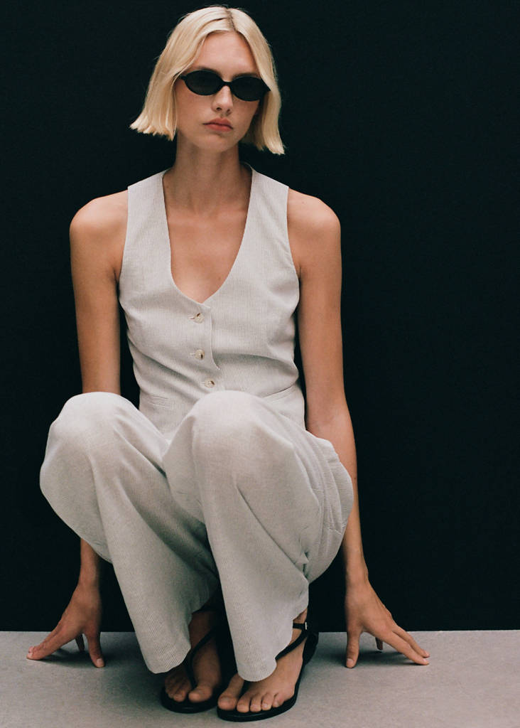 Linen-blend suit waistcoat — Ecru