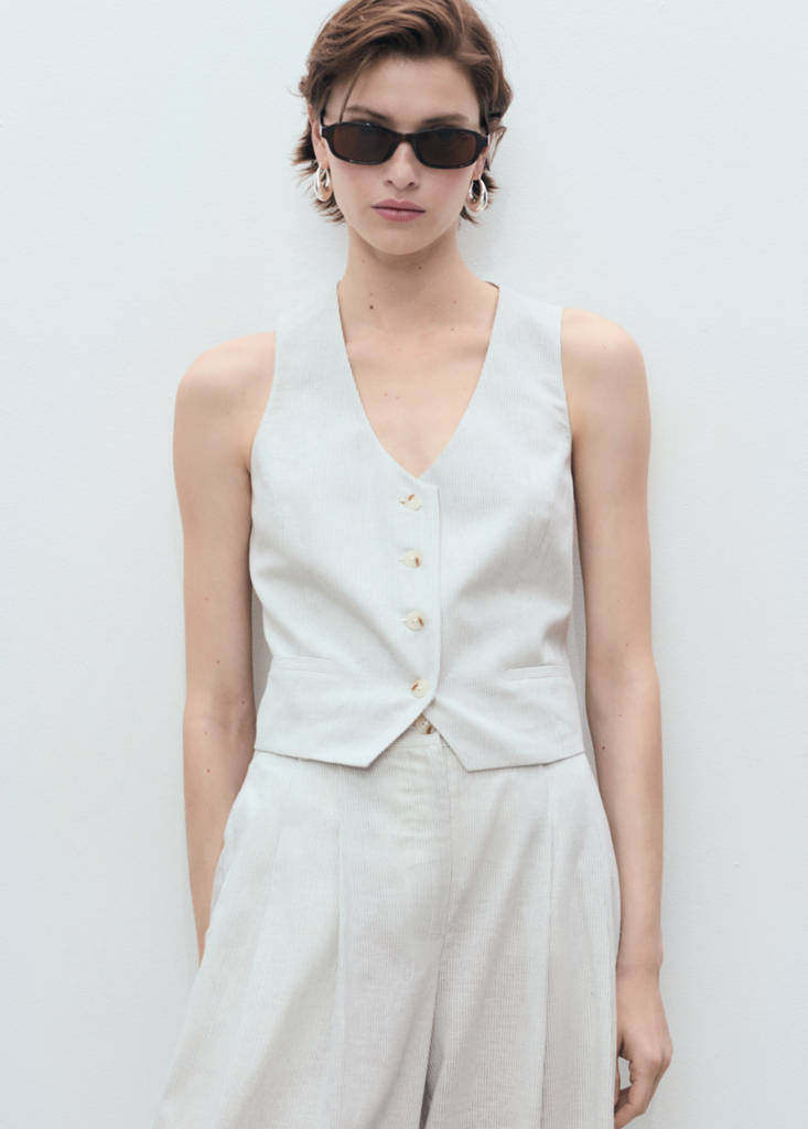 Linen-blend suit waistcoat — Ecru