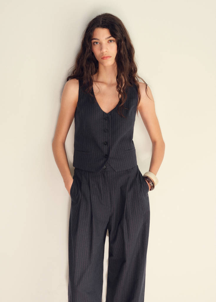 Linen-blend suit waistcoat — Navy