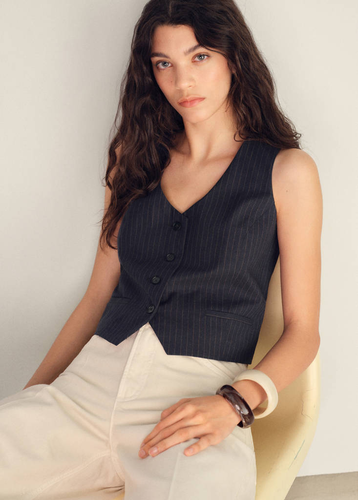 Linen-blend suit waistcoat — Navy