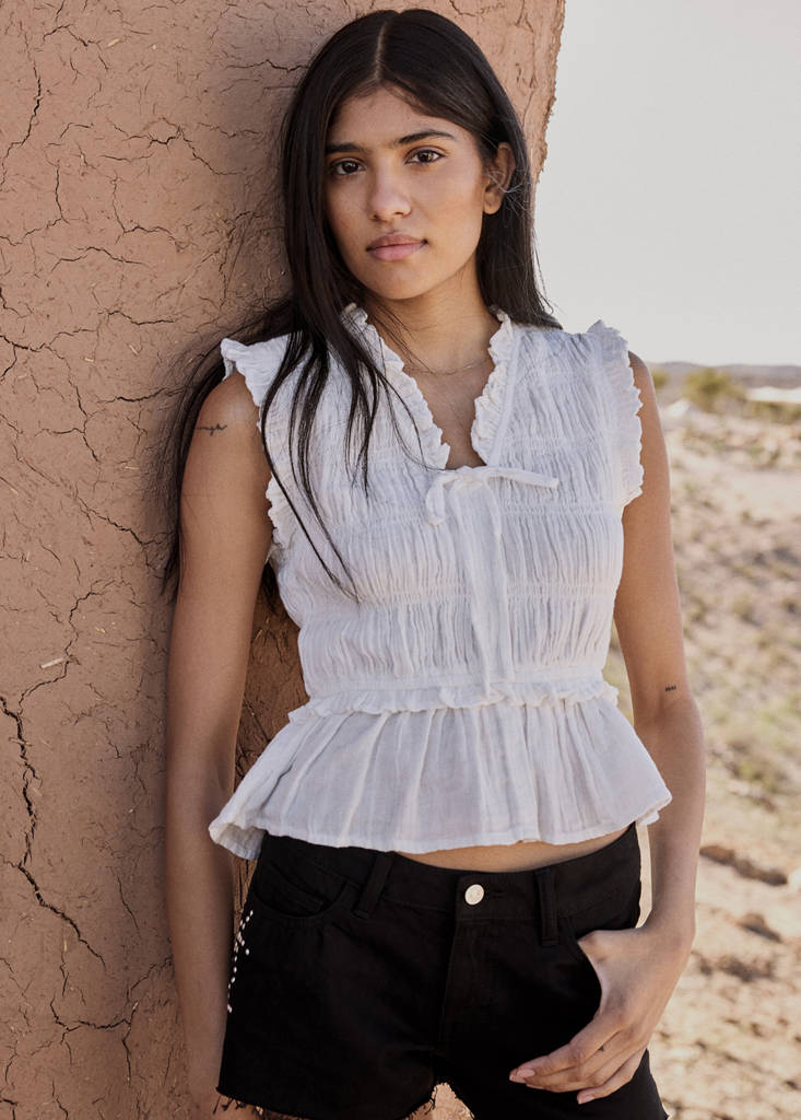 Ruffled gathered blouse — Off White