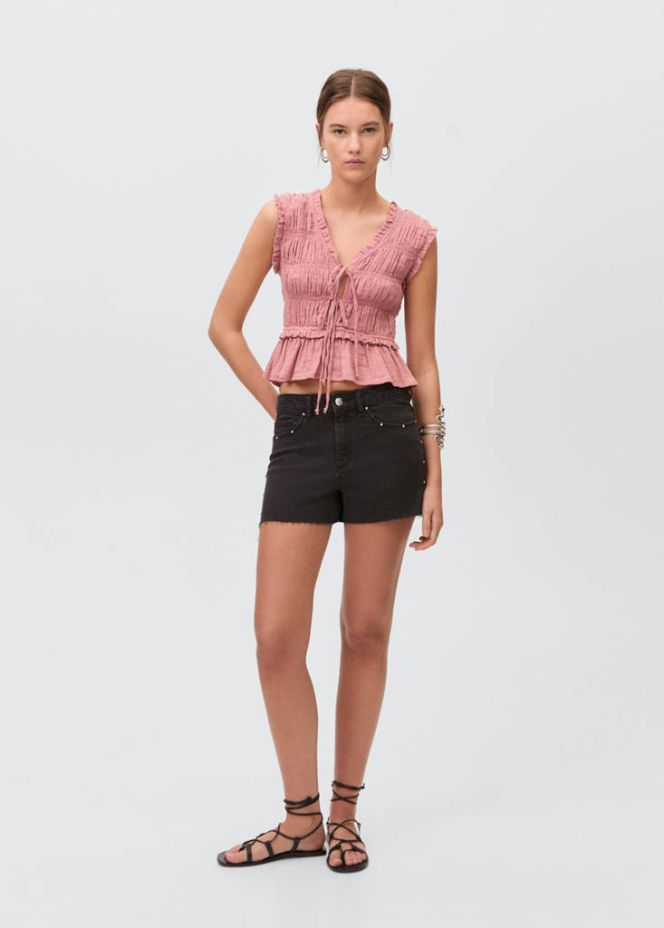 Ruffled gathered blouse — Pale Pink