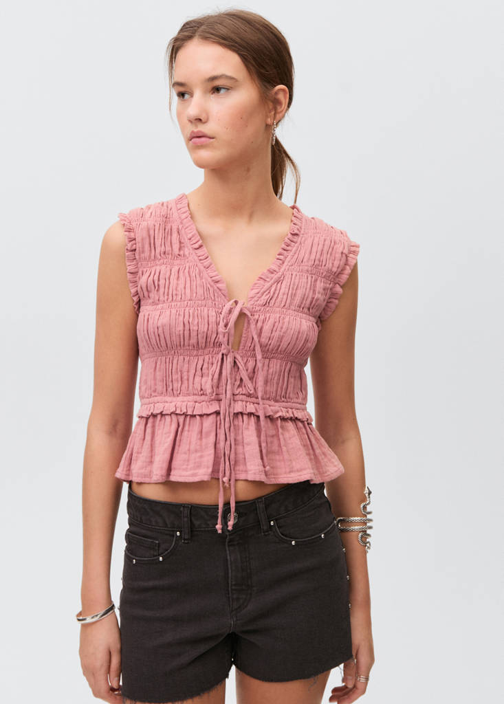 Ruffled gathered blouse — Pale Pink