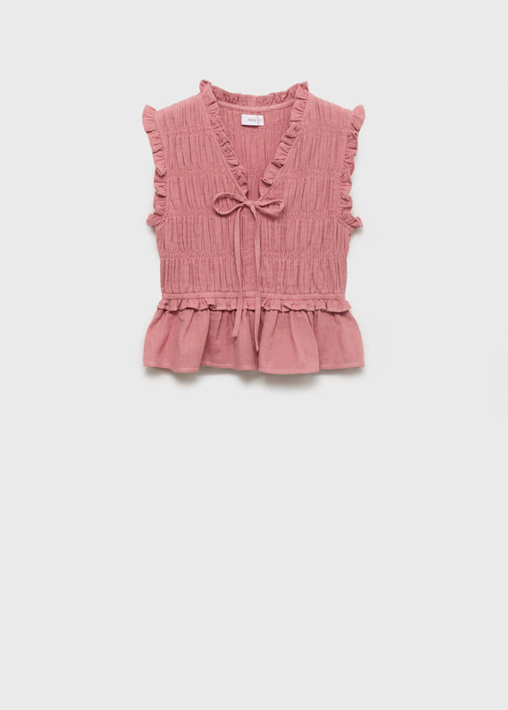 Ruffled gathered blouse — Pale Pink