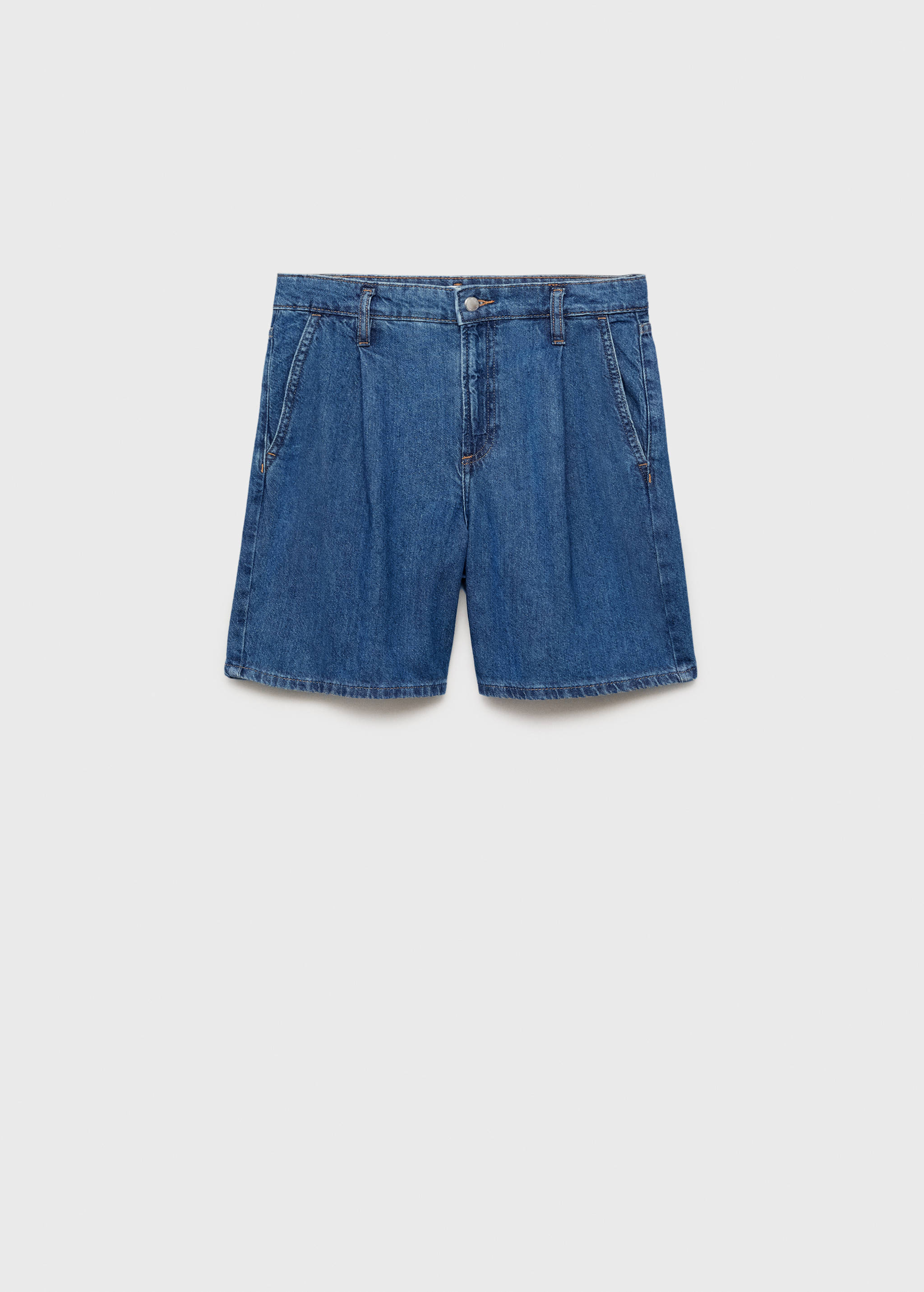 Mid-rise denim bermuda shorts with pleats - Article without model